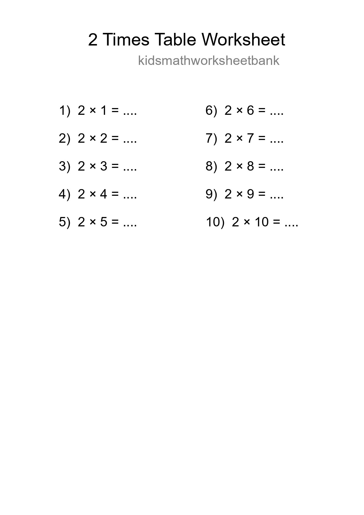 2 Times Table Worksheet For Grade 2 - Part 174