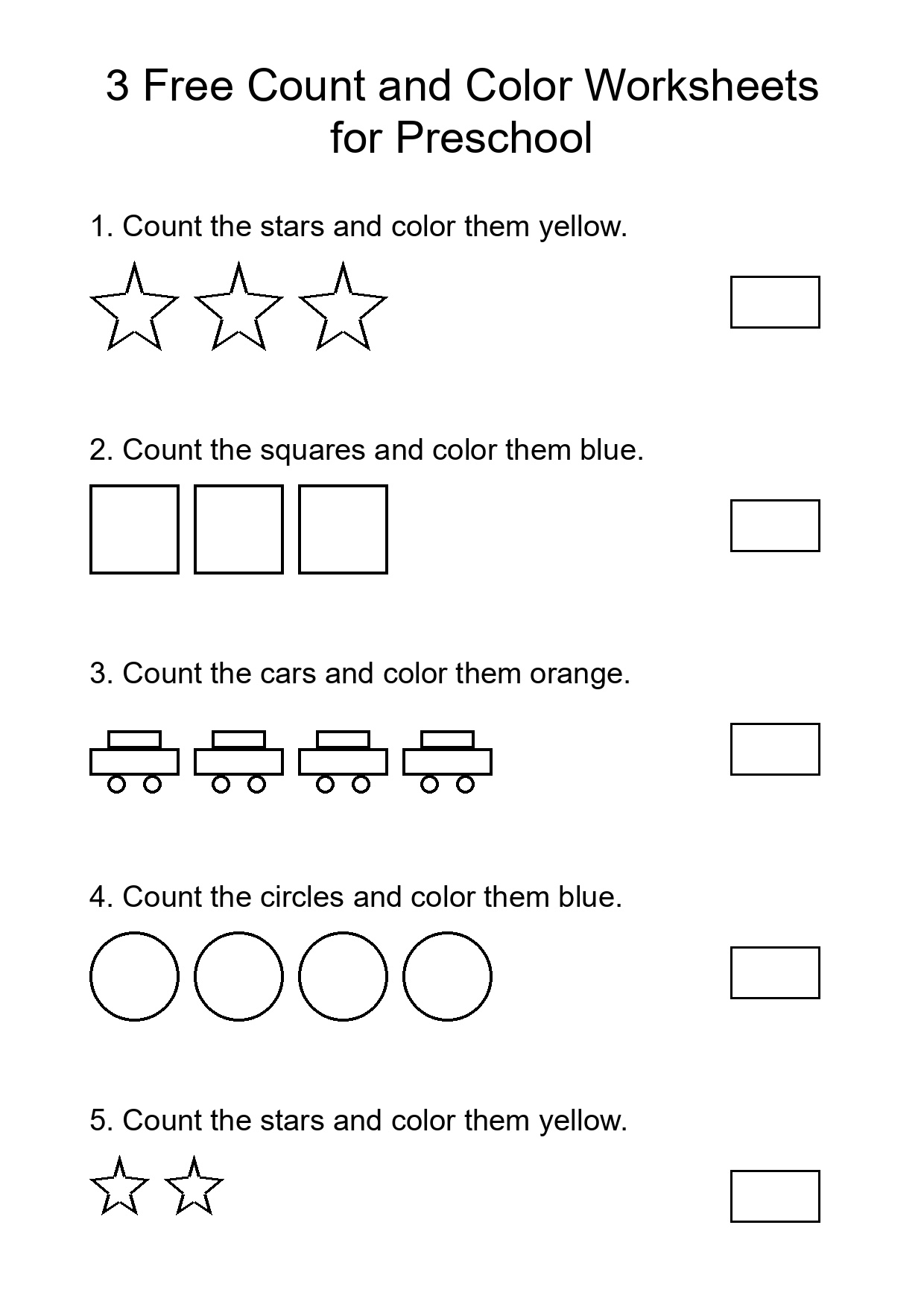 3 Free Count and Color Worksheets for Preschool