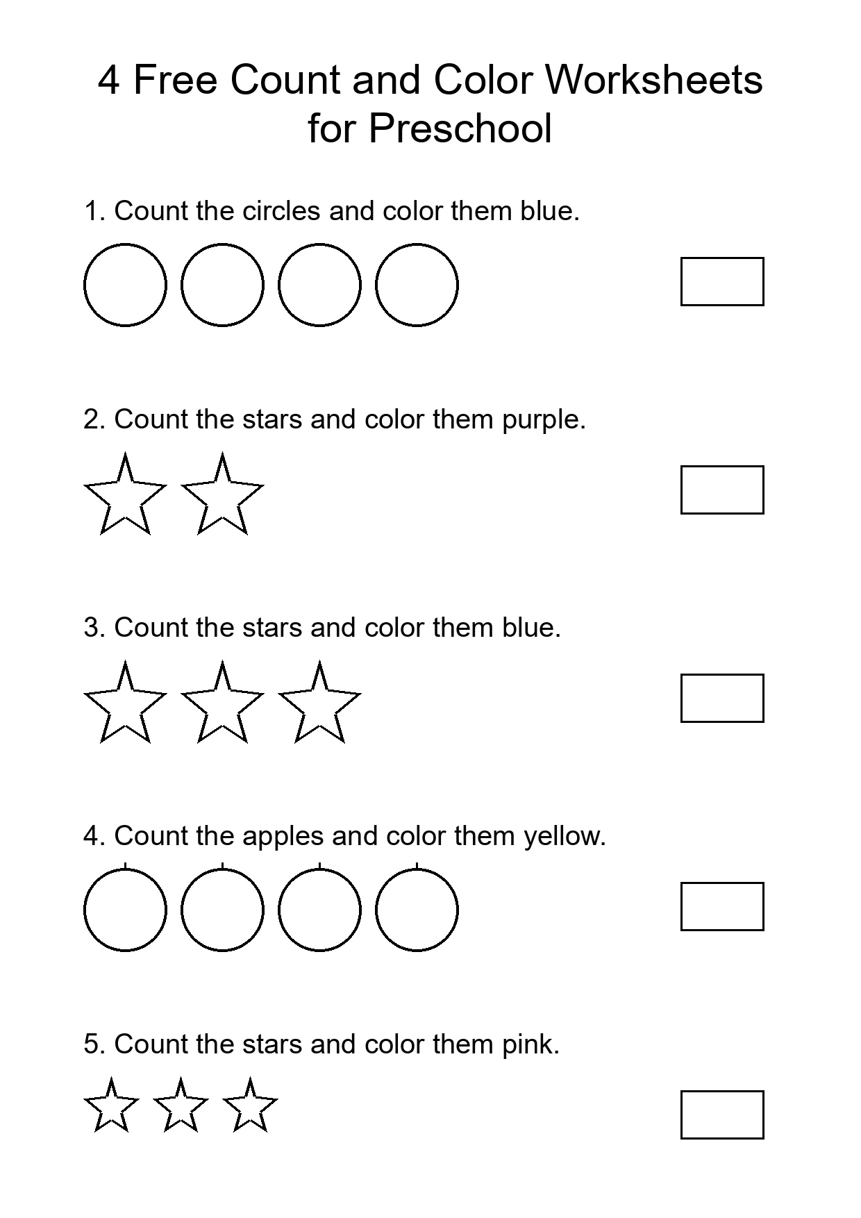 4 Free Count and Color Worksheets for Preschool