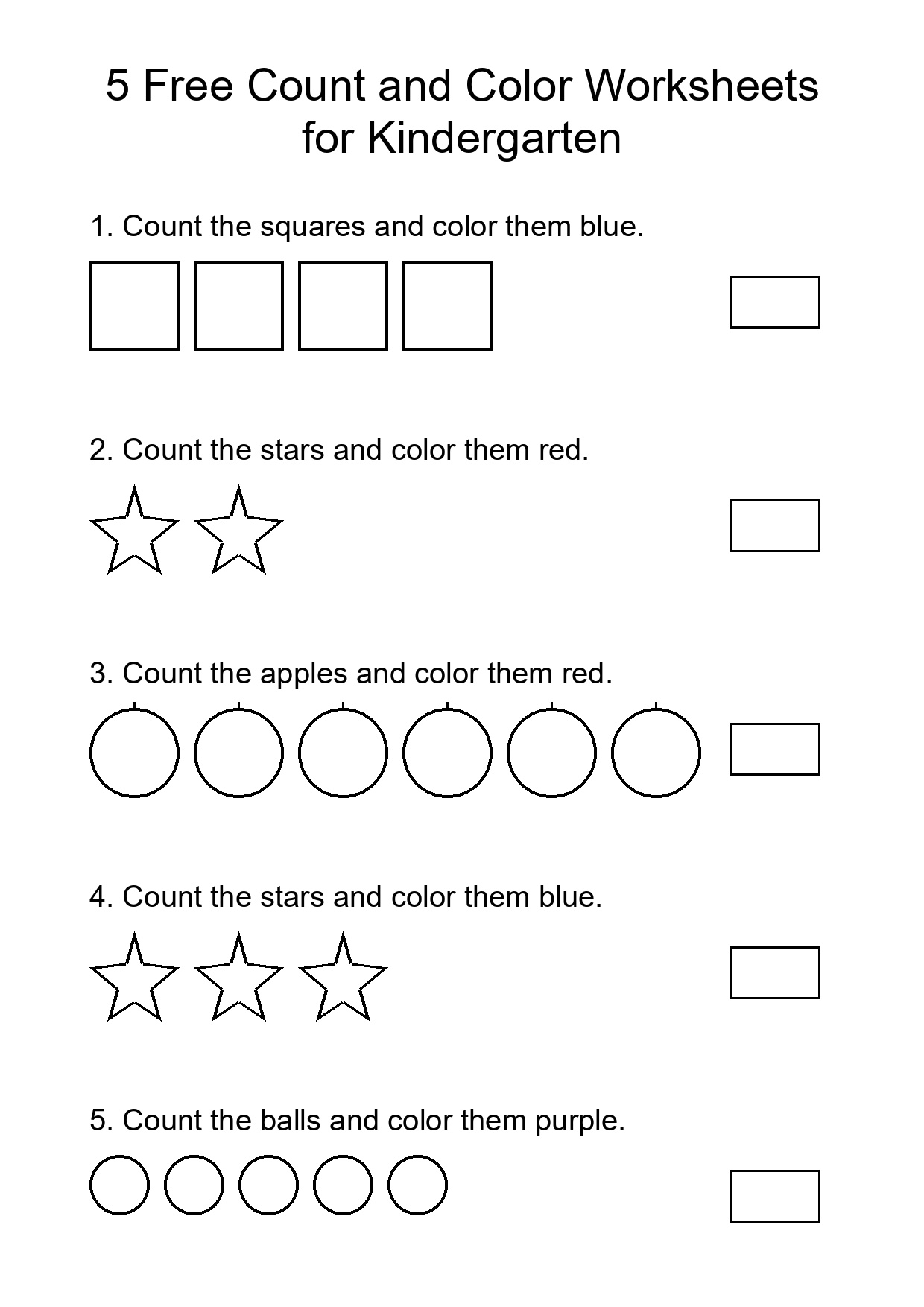 5 Free Count and Color Worksheets for Kindergarten