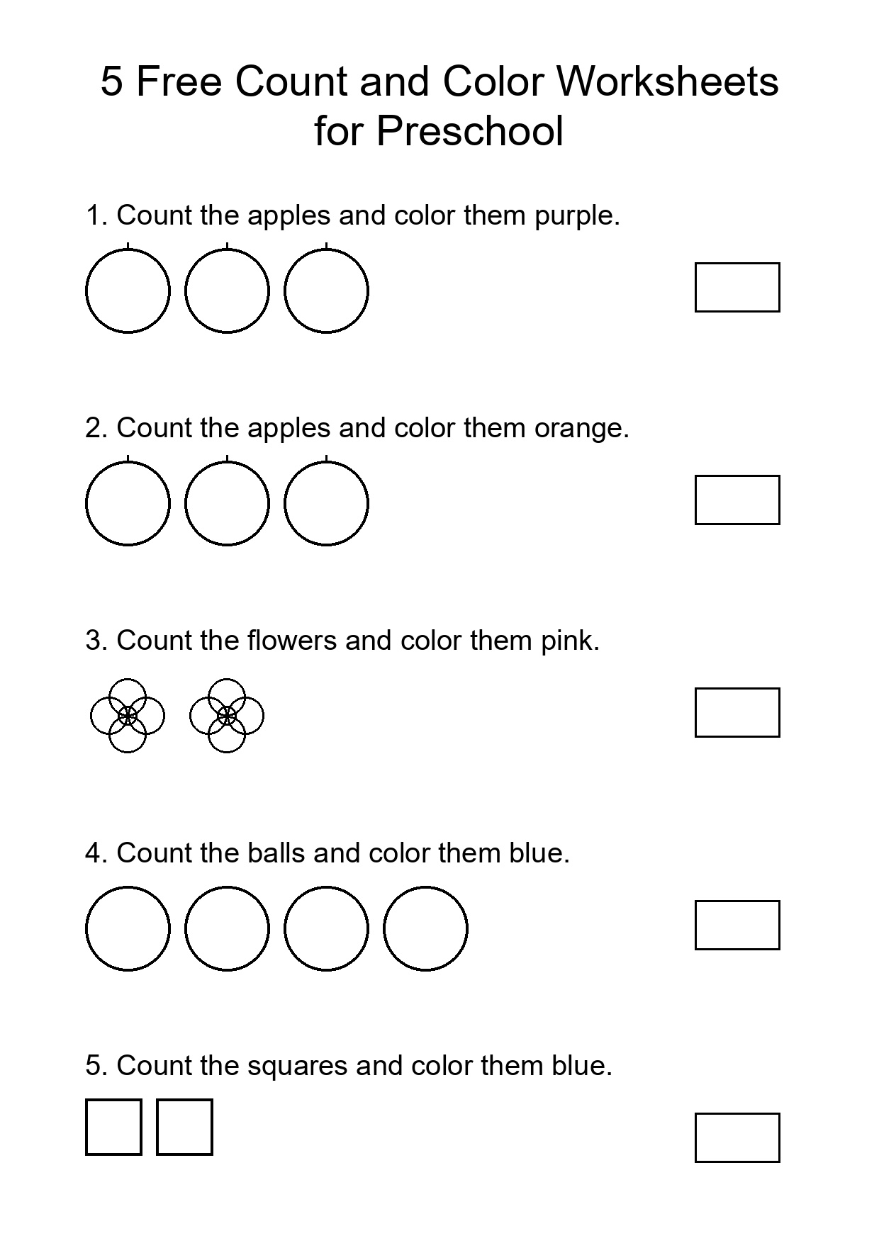 5 Free Count and Color Worksheets for Preschool