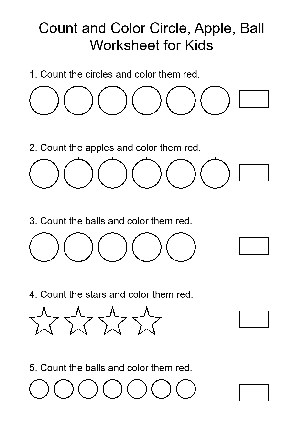 Count and Color Circle, Apple, Ball Worksheet for Kids