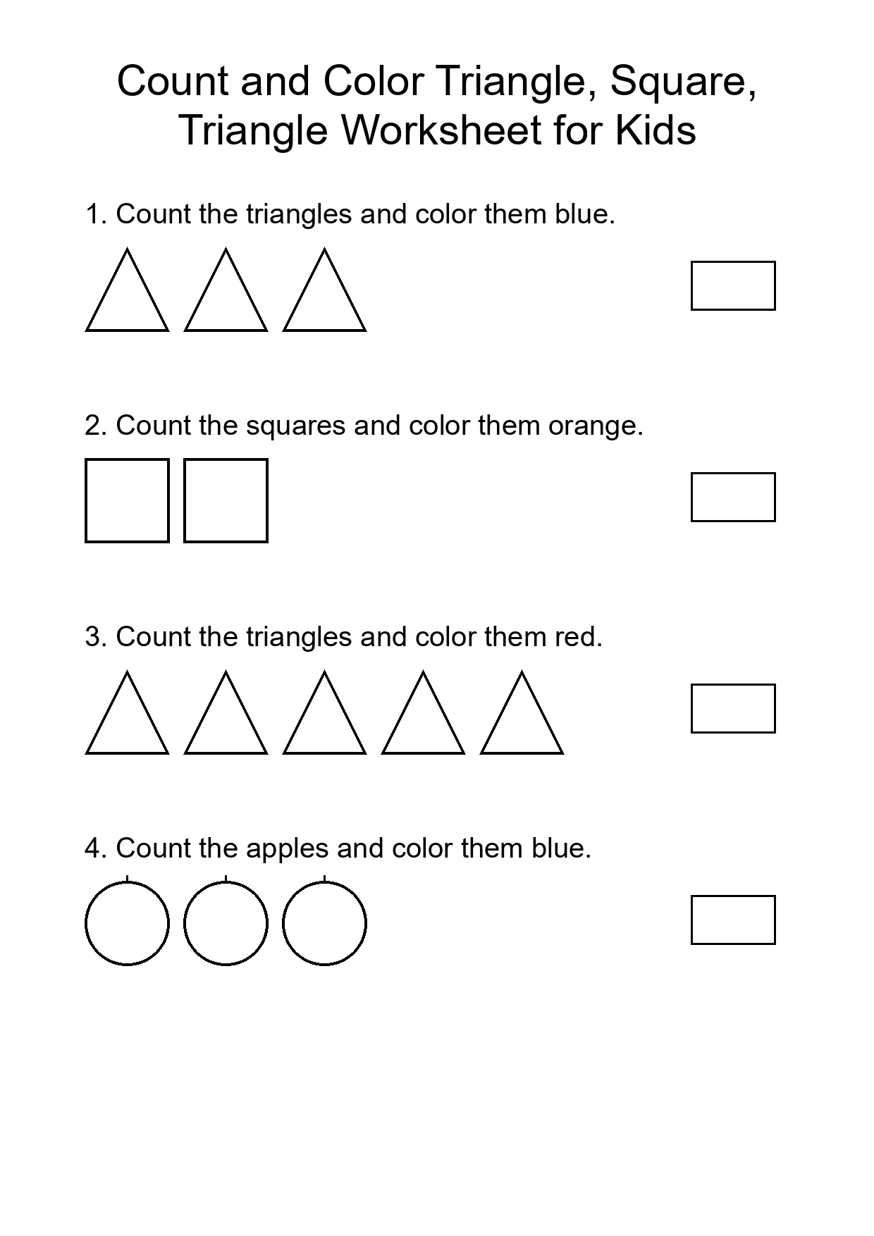 Count and Color Triangle, Square, Triangle Worksheet for Kids