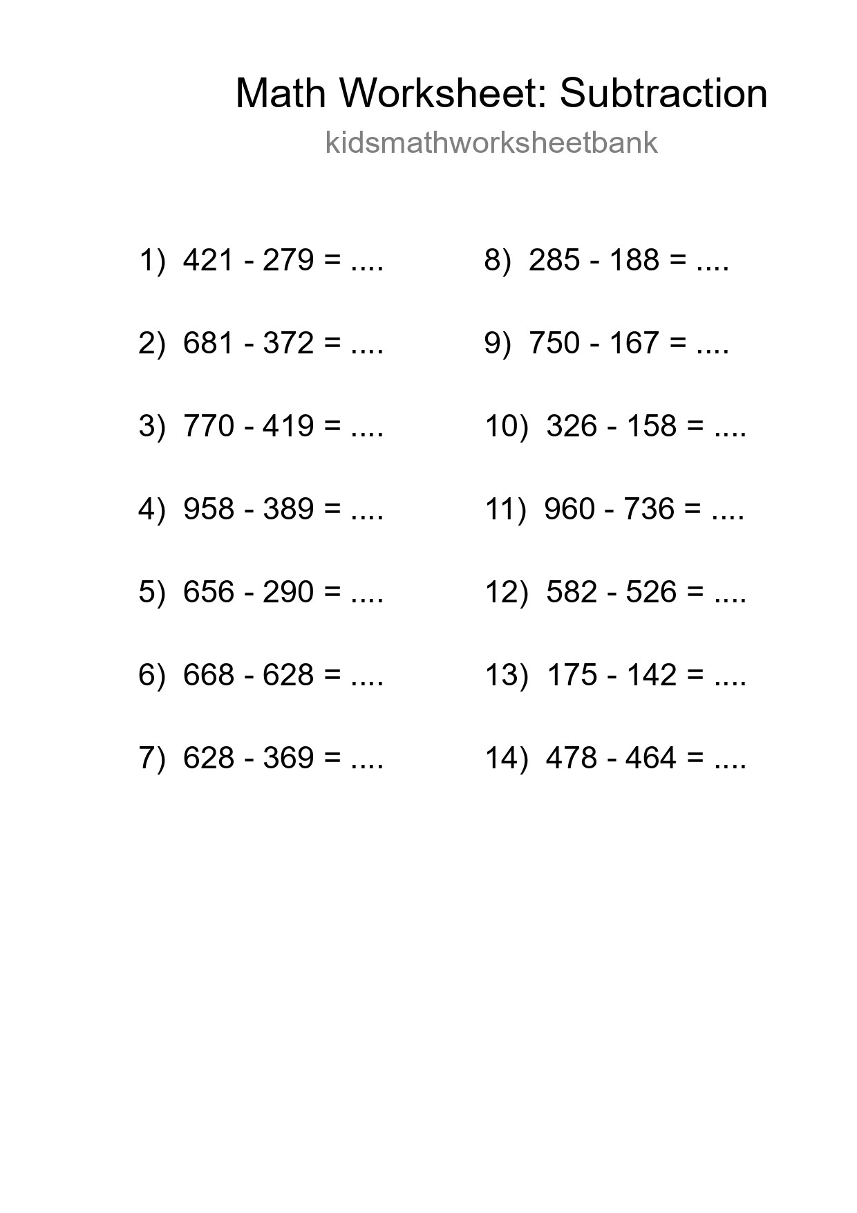 Free 14 Subtraction Math Worksheet For Grade 5 - Part 294