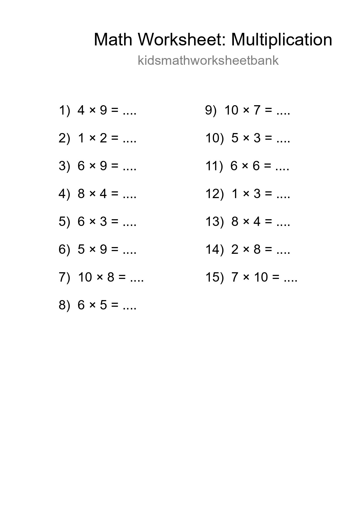 Free 15 Multiplication Math Worksheet For Grade 1 - Part 194