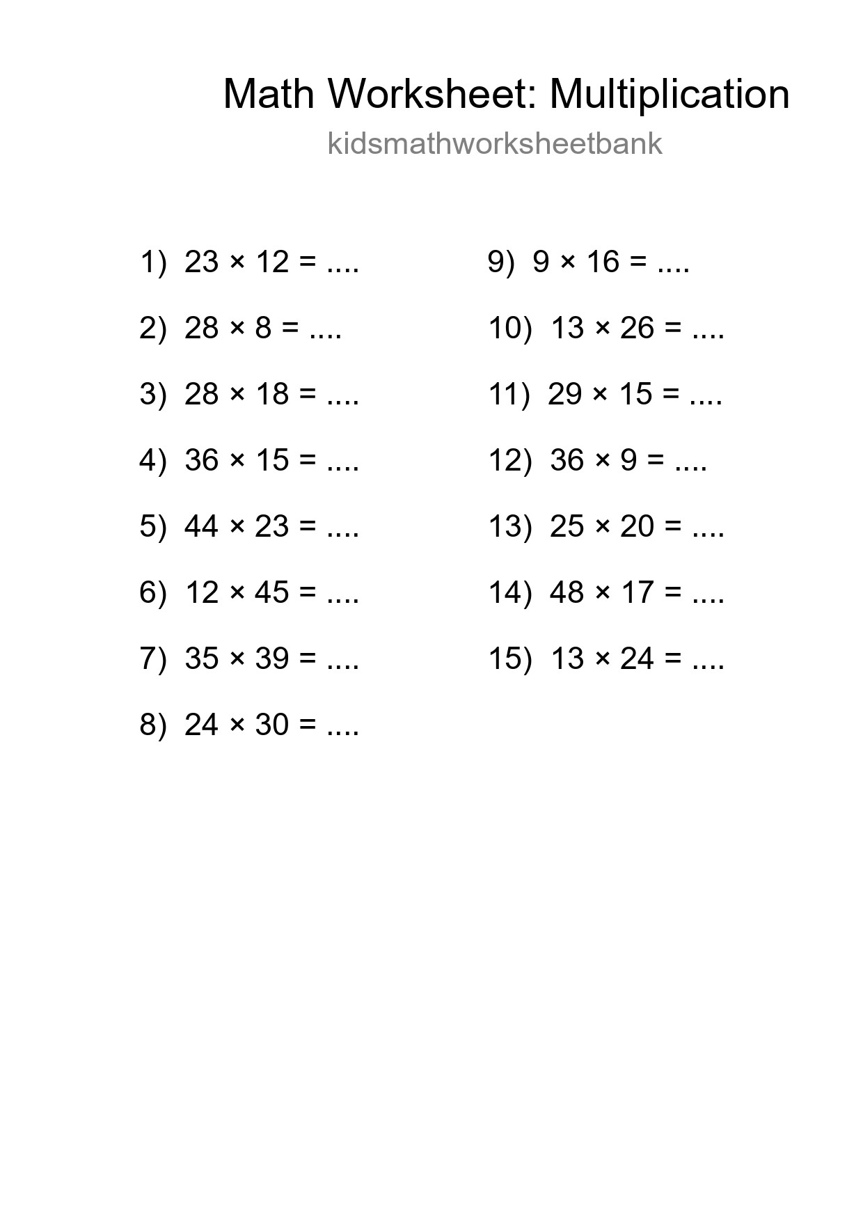 Free 15 Multiplication Math Worksheet For Grade 2 - Part 40
