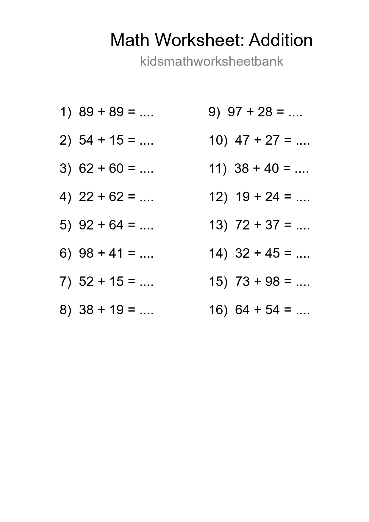 Free 16 Addition Math Worksheet For Grade 3 With Answers - Part 298