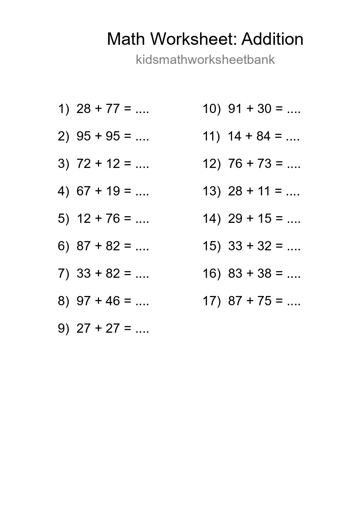 Free 17 Addition Math Worksheet For Grade 3 - Part 166