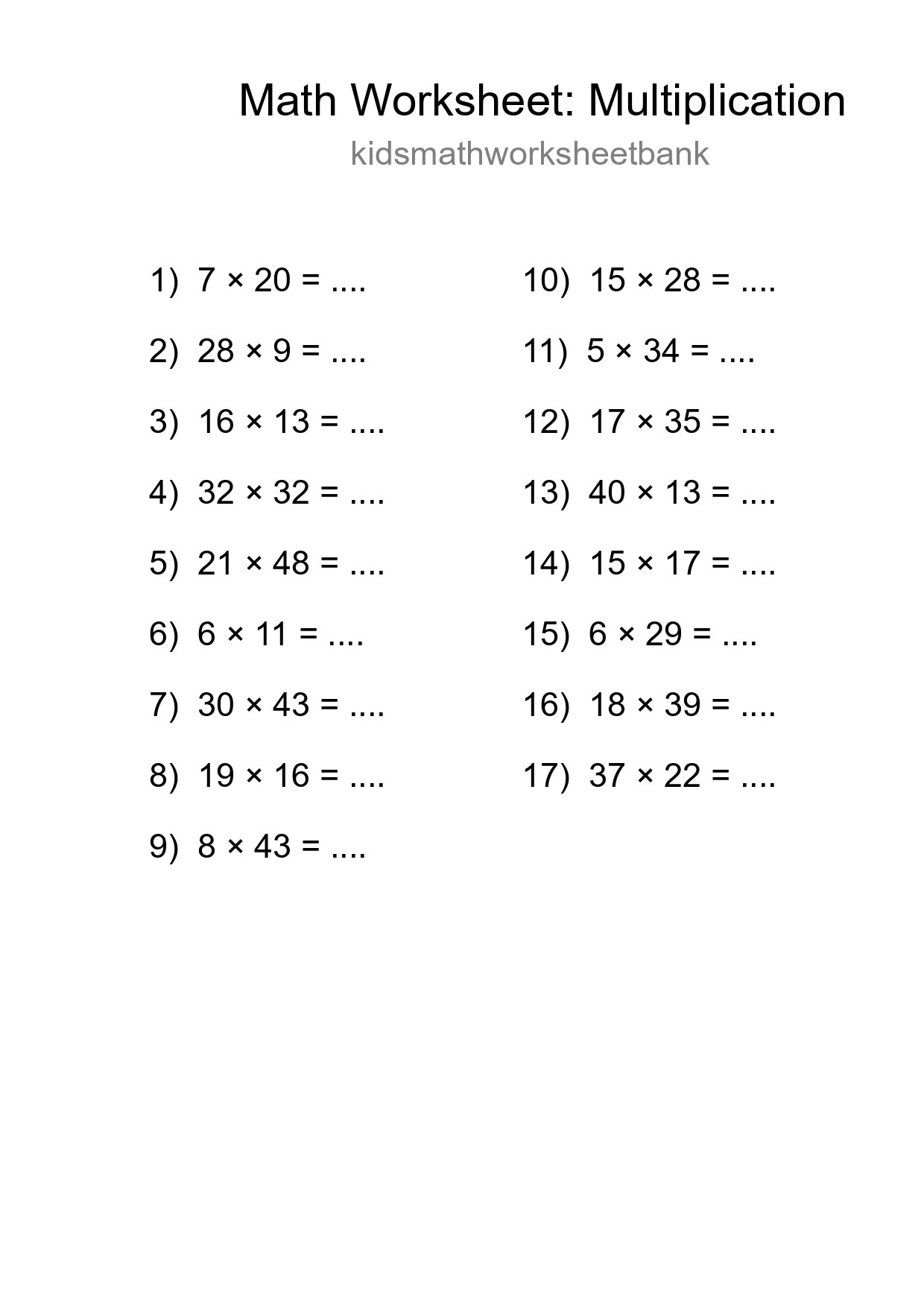 Free 17 Multiplication Math Worksheet For Grade 2 - Part 161