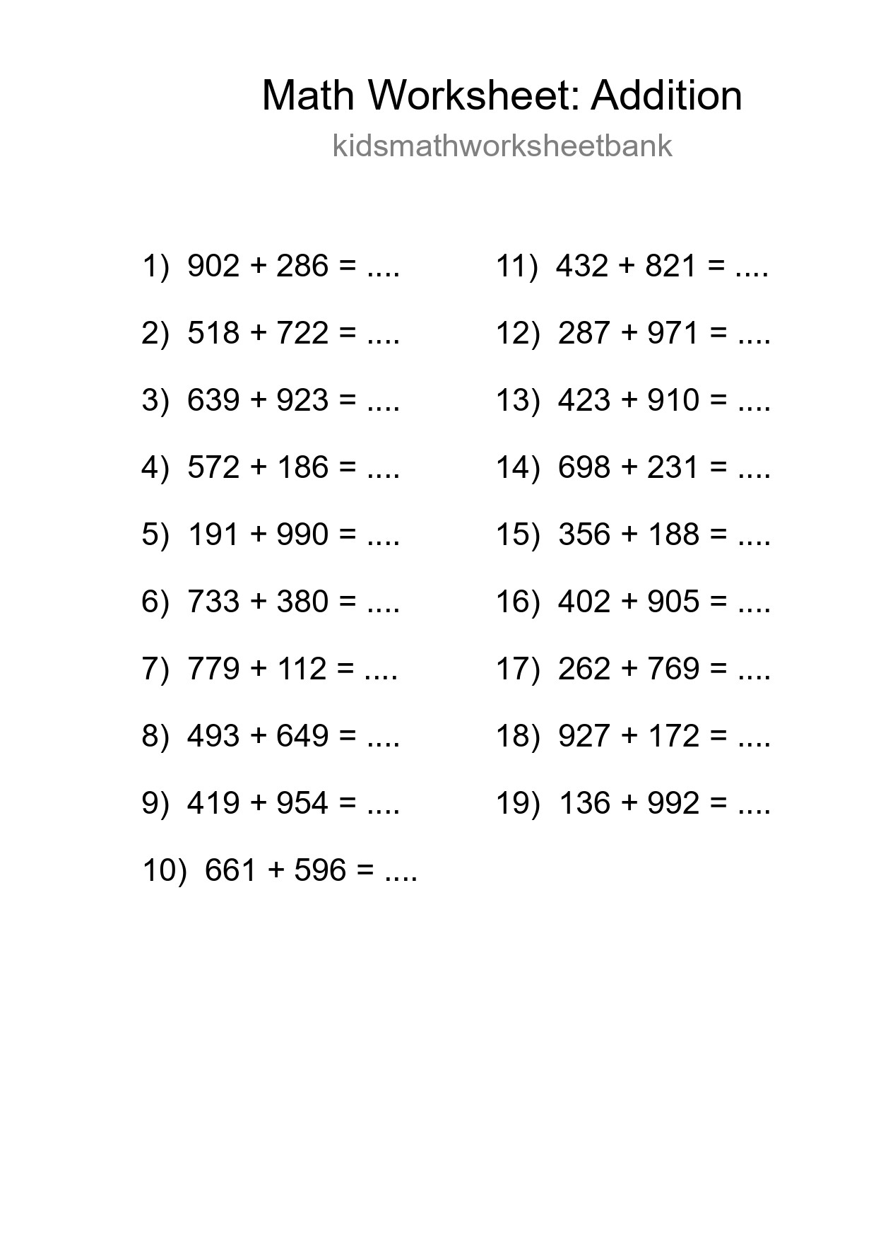 Free 19 Addition Math Worksheet For Grade 5 - Part 243