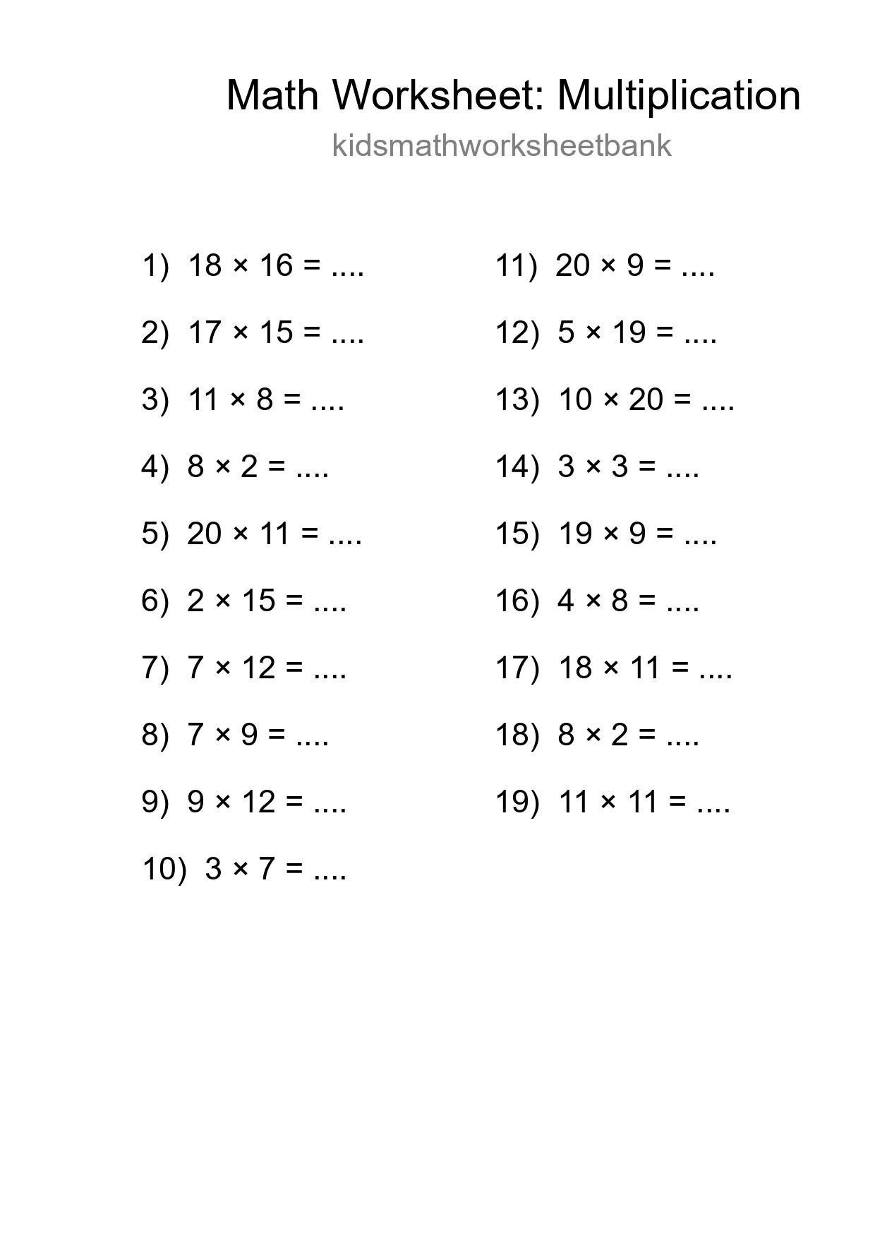 Free 19 Multiplication Math Worksheet For Grade 2 With Answers - Part 106