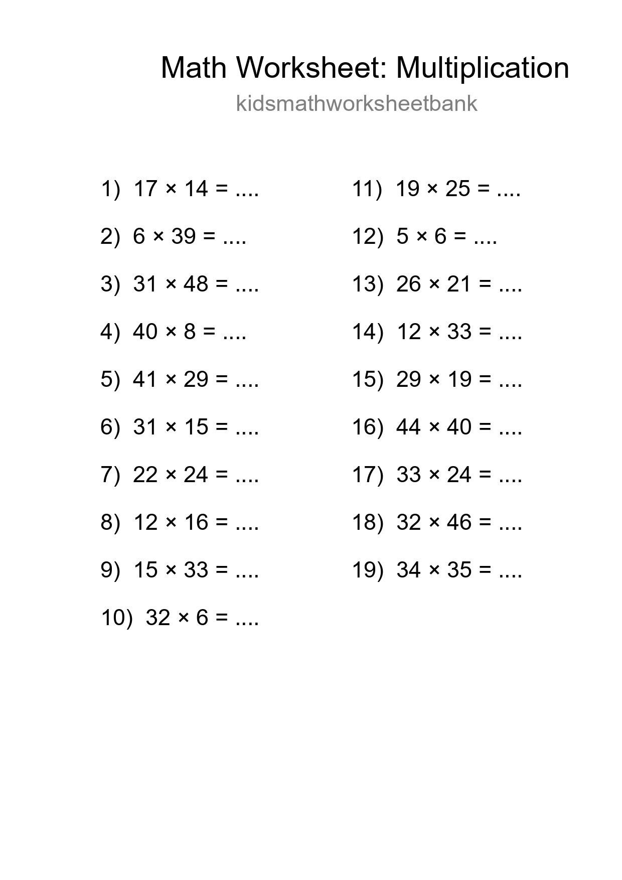 Free 19 Multiplication Math Worksheet For Grade 2 With Answers - Part 238