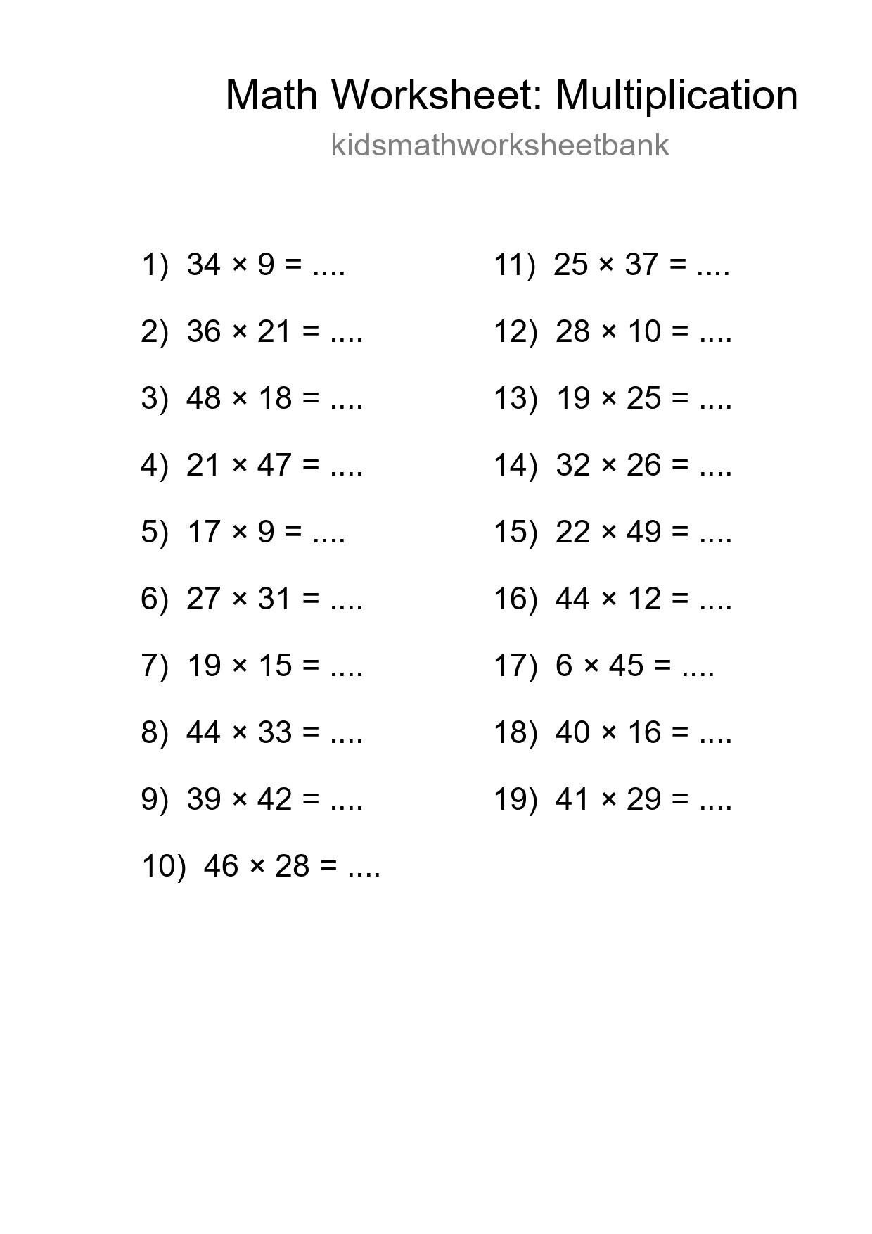 Free 19 Multiplication Math Worksheet For Grade 2 With Answers - Part 260