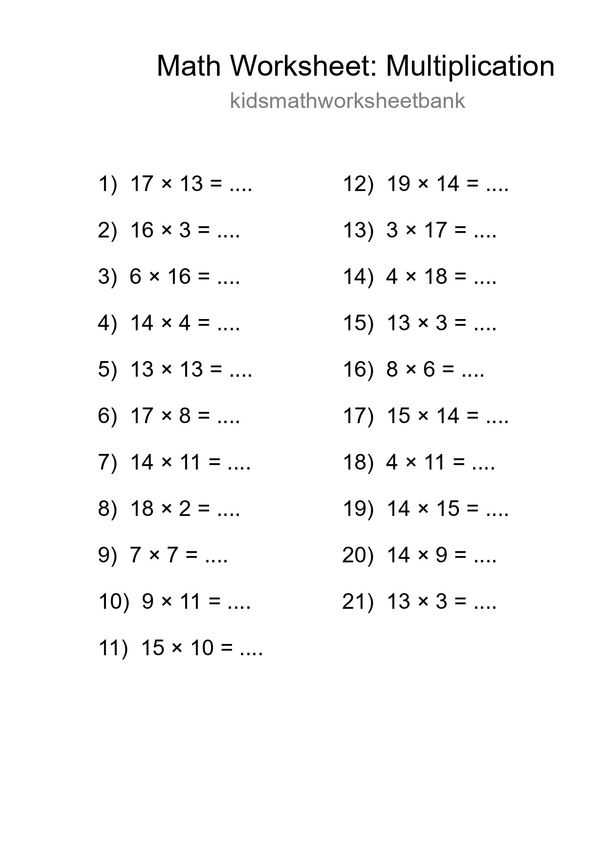 Free 21 Multiplication Math Worksheet For Grade 2 - Part 216
