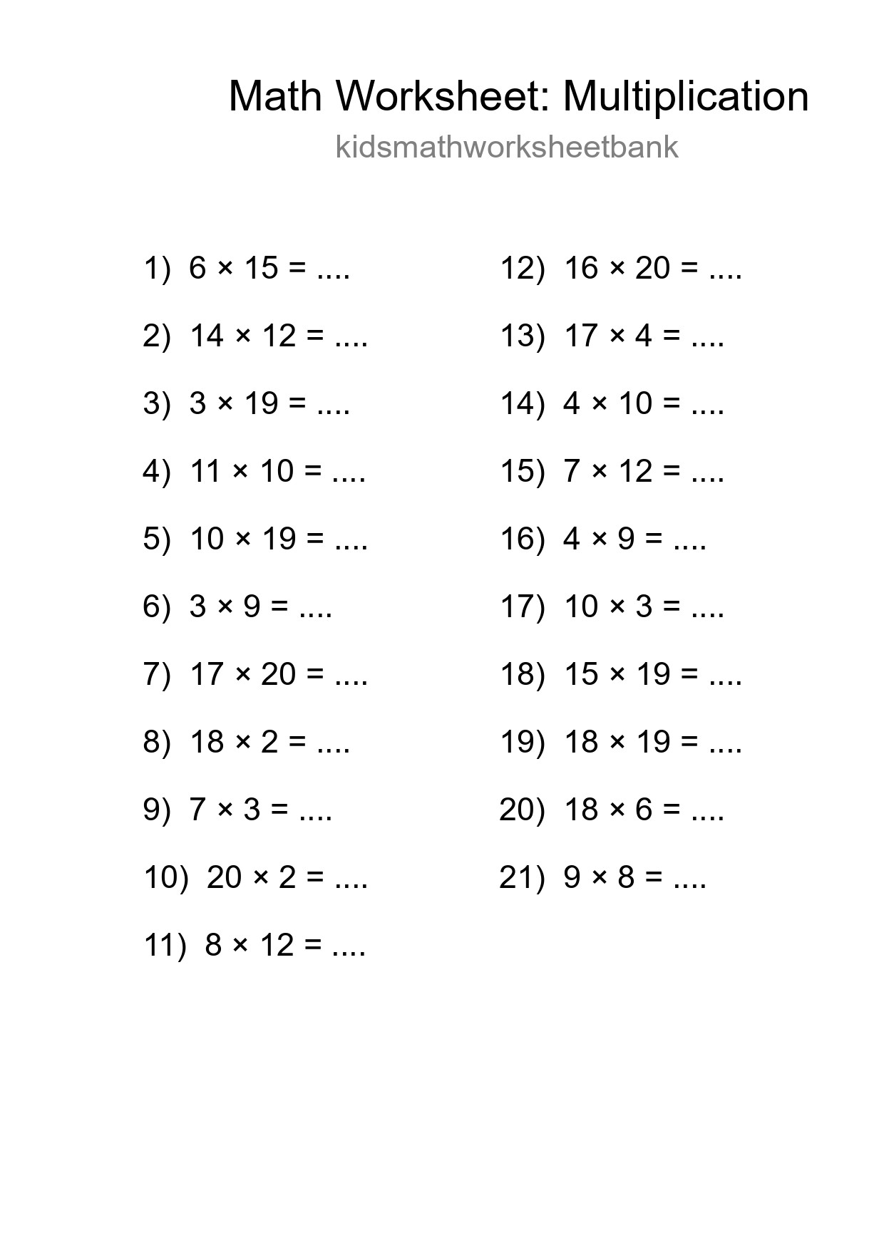 Free 21 Multiplication Math Worksheet For Grade 2 With Answers - Part 117
