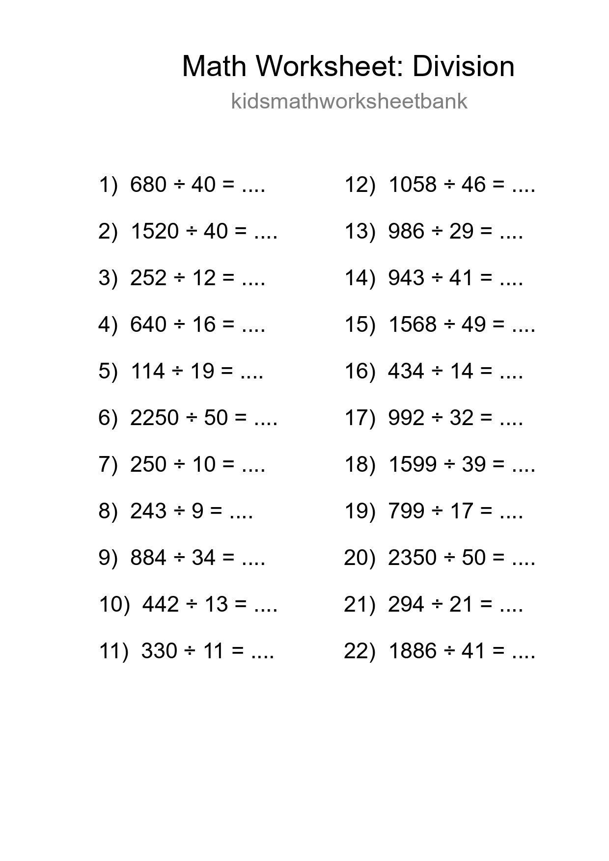 Free 22 Division Math Worksheet For Grade 2 With Answers - Part 257