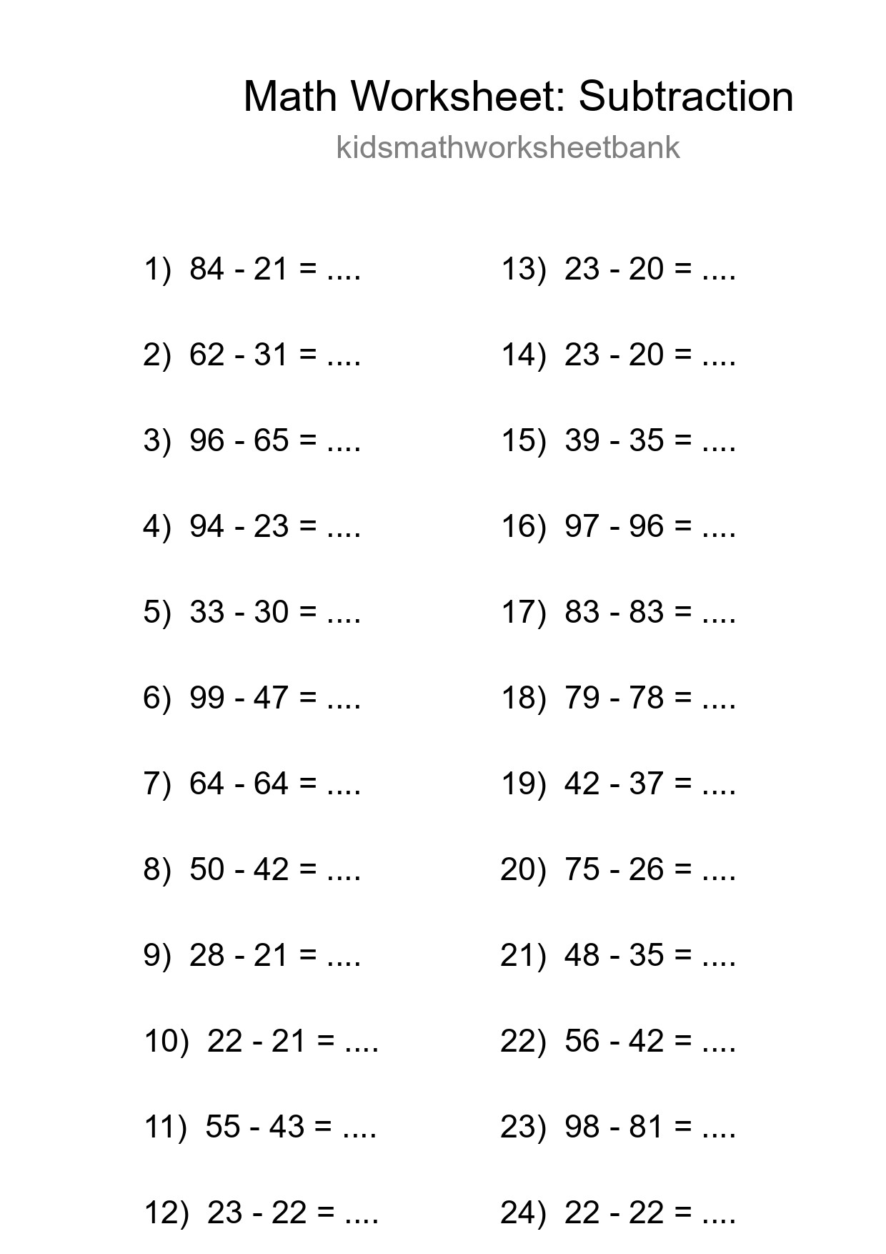 Free 24 Subtraction Math Worksheet For Grade 3 - Part 206