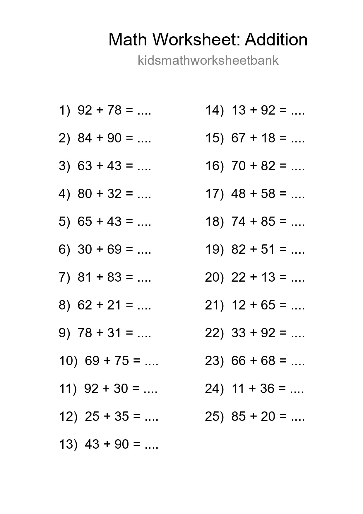 Free 25 Addition Math Worksheet For Grade 3 - Part 177