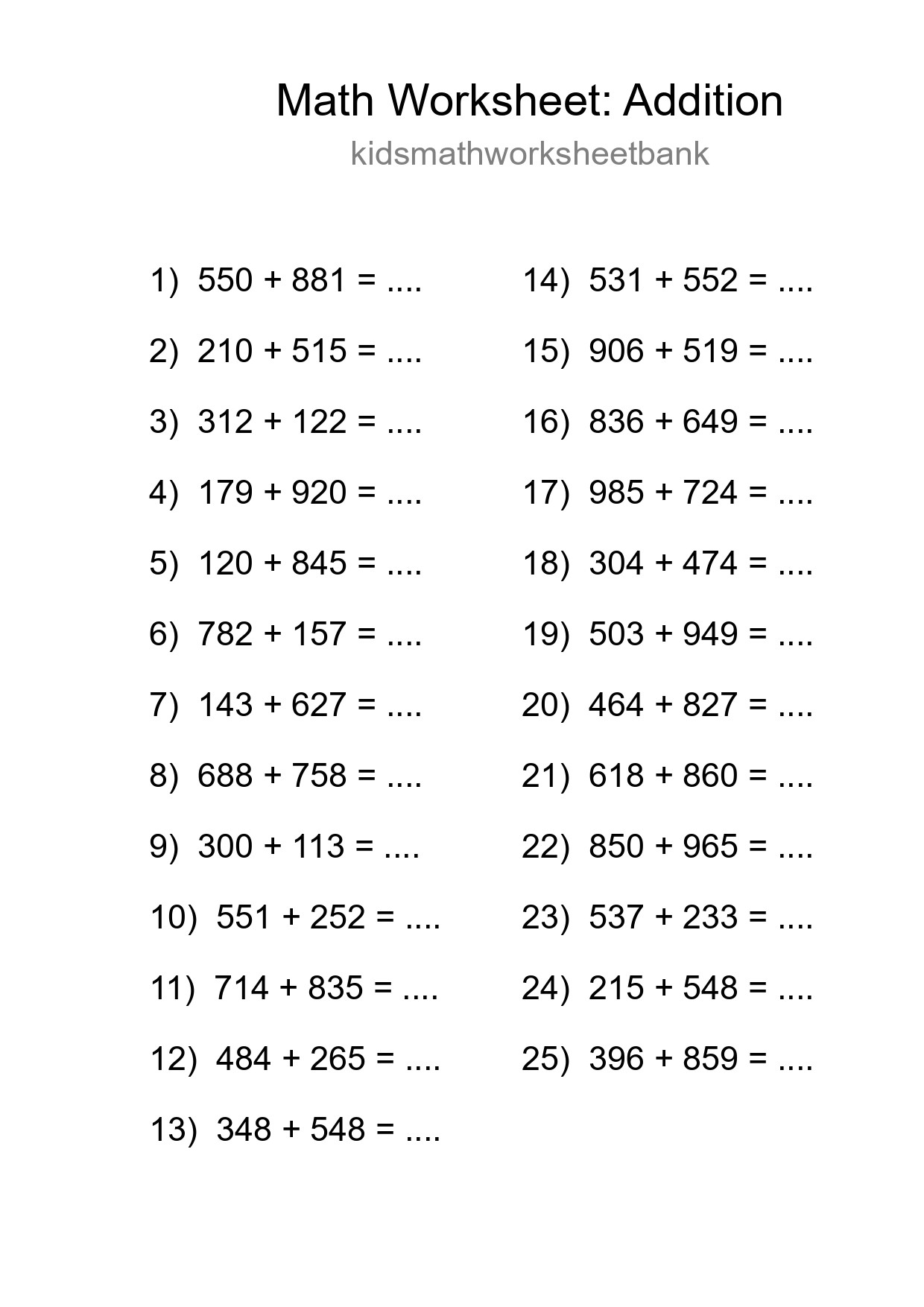Free 25 Addition Math Worksheet For Grade 5 With Answers - Part 287
