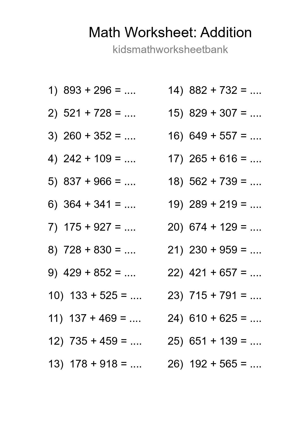 Free 26 Addition Math Worksheet For Grade 5 With Answers - Part 210