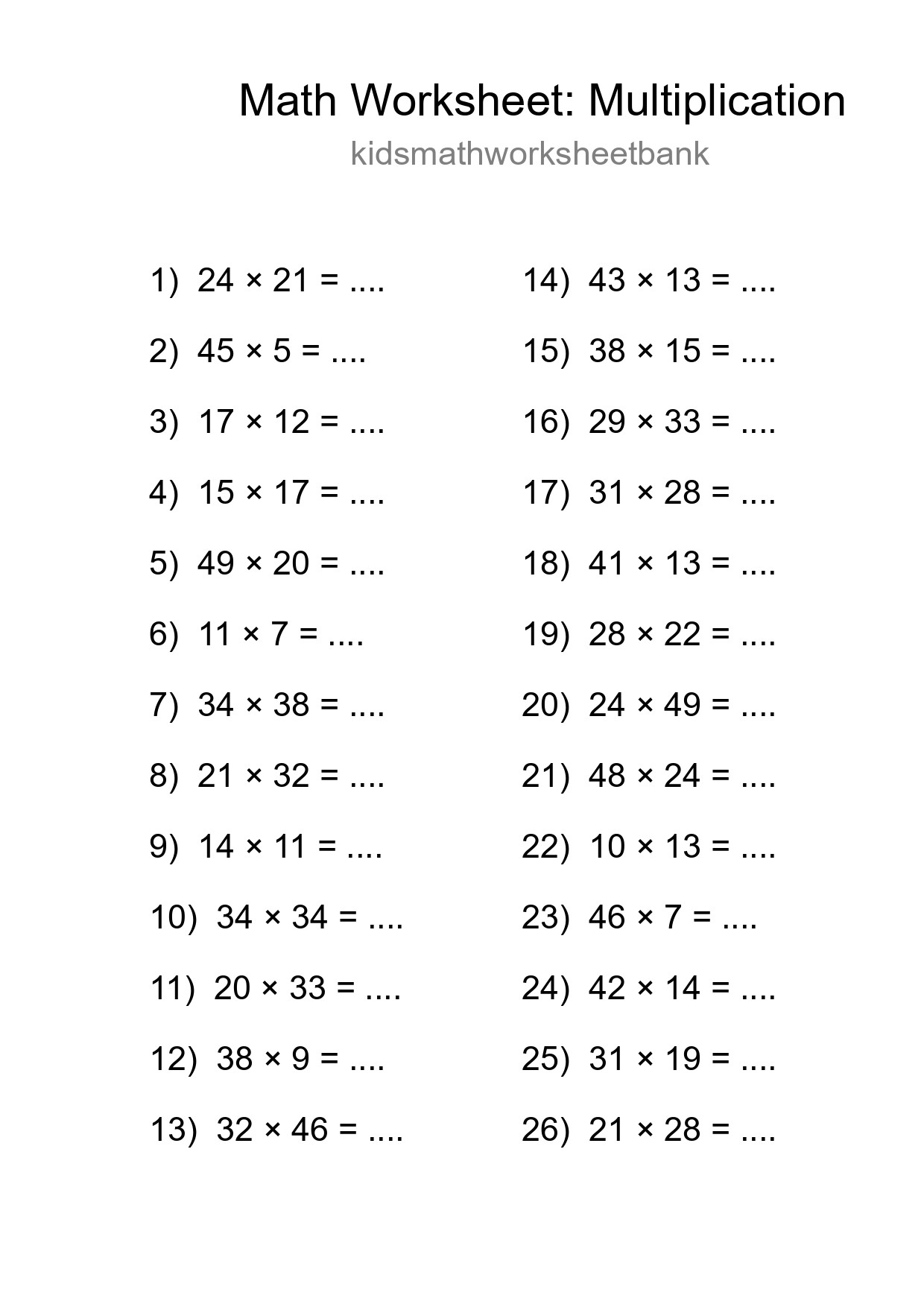 Free 26 Multiplication Math Worksheet For Grade 2 - Part 62