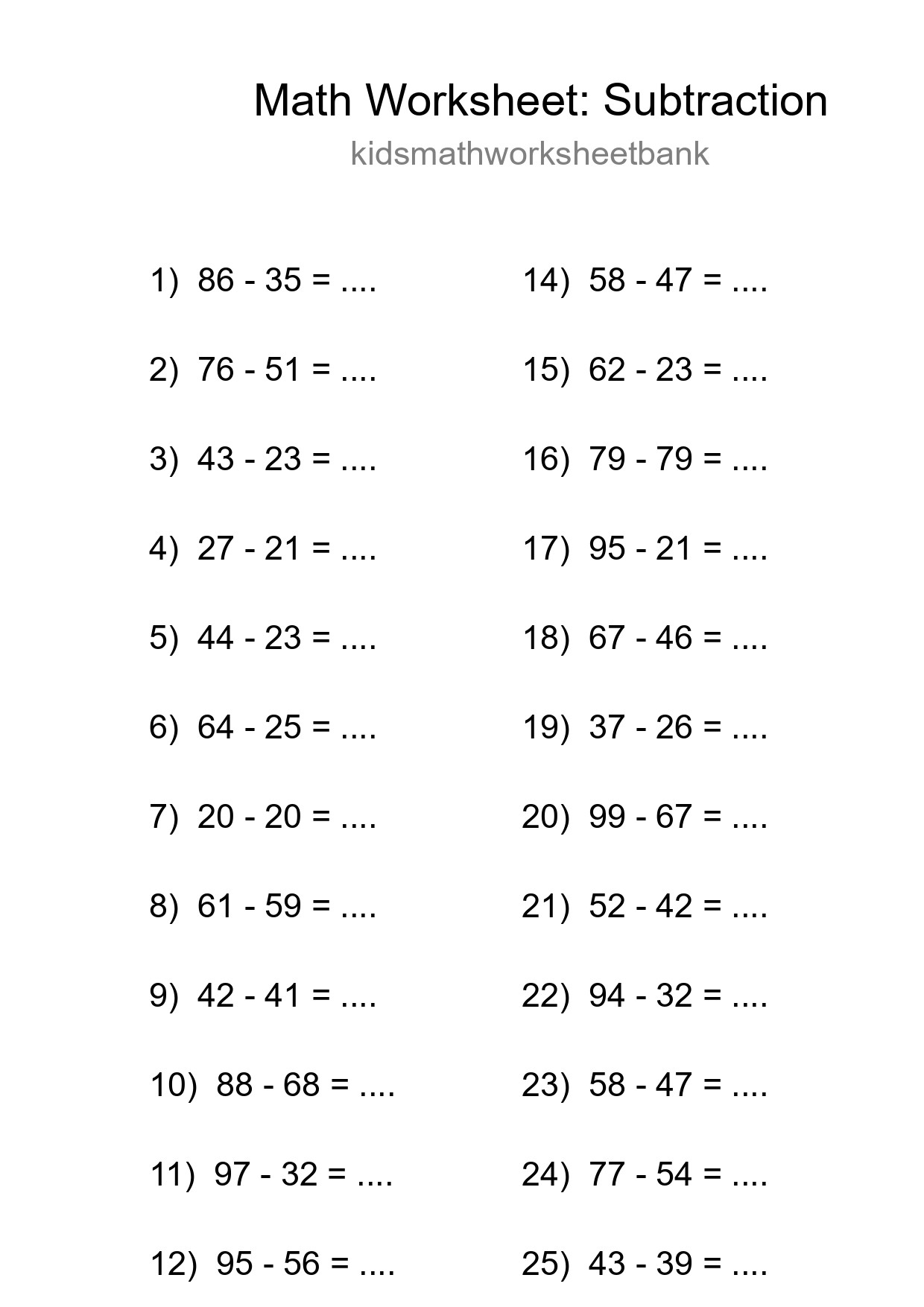 Free 26 Subtraction Math Worksheet For Grade 3 - Part 96
