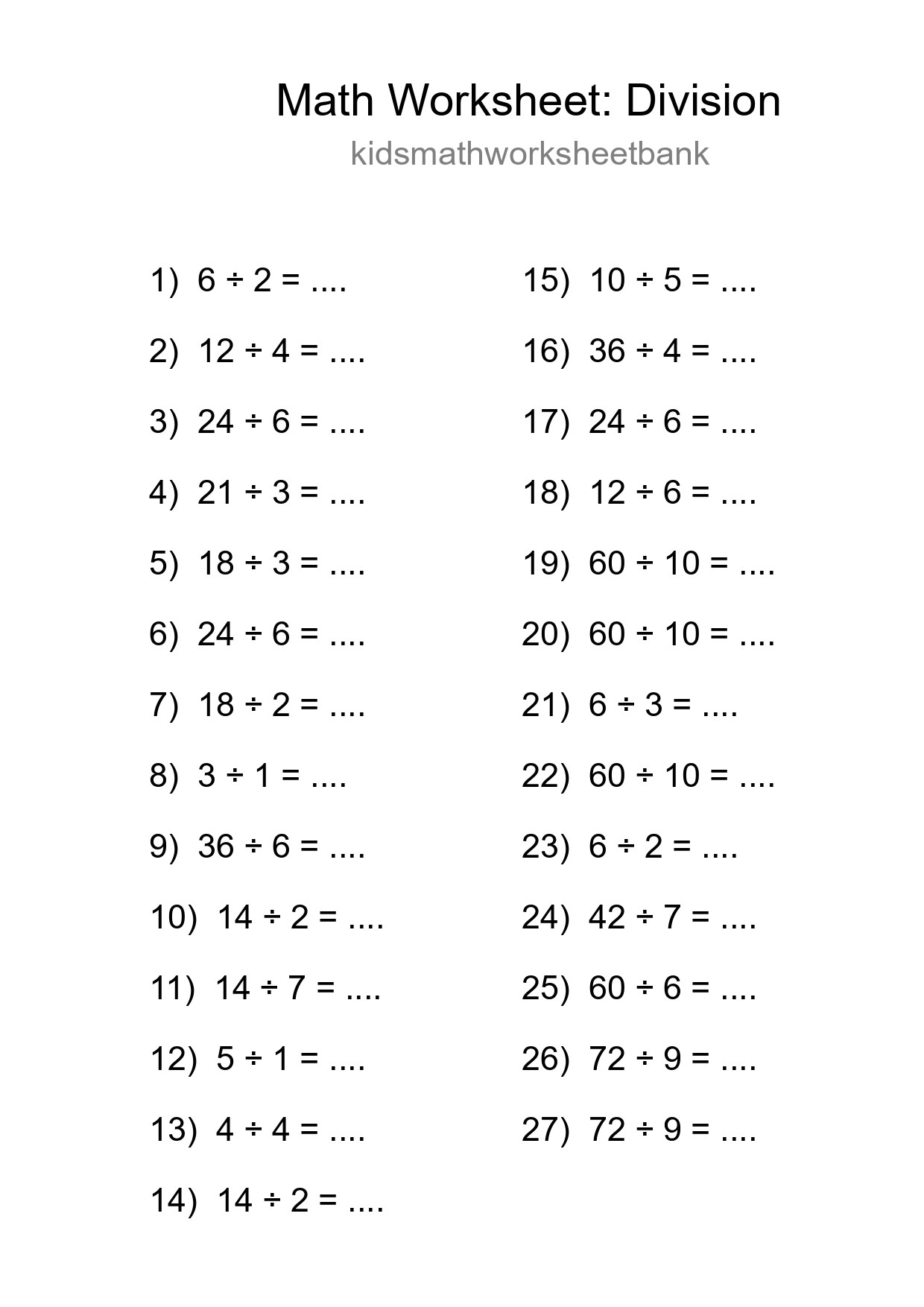 Free 27 Division Math Worksheet For Grade 1 - Part 180