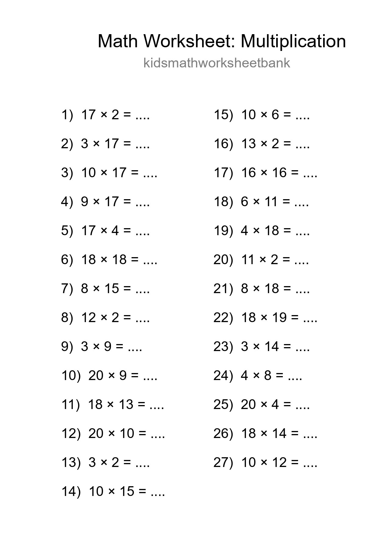 Free 27 Multiplication Math Worksheet For Grade 2 With Answers - Part 249