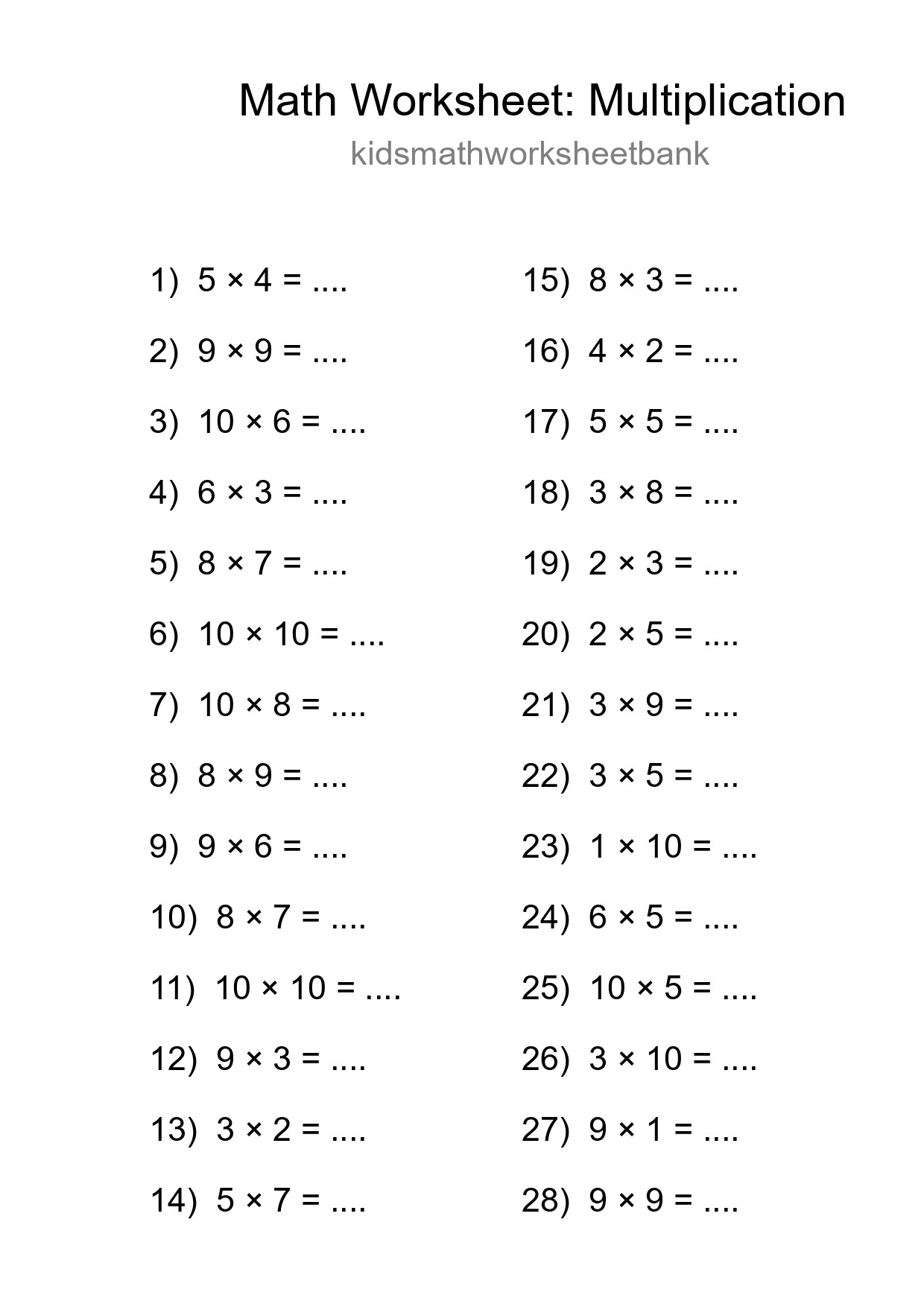 Free 28 Multiplication Math Worksheet For Grade 1 With Answers - Part 227