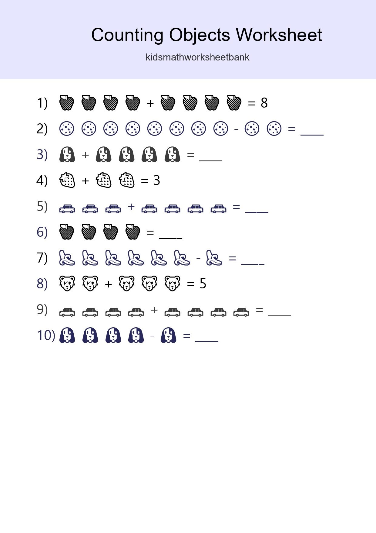 Free Counting Objects Worksheet For Kindergarten - Part 201