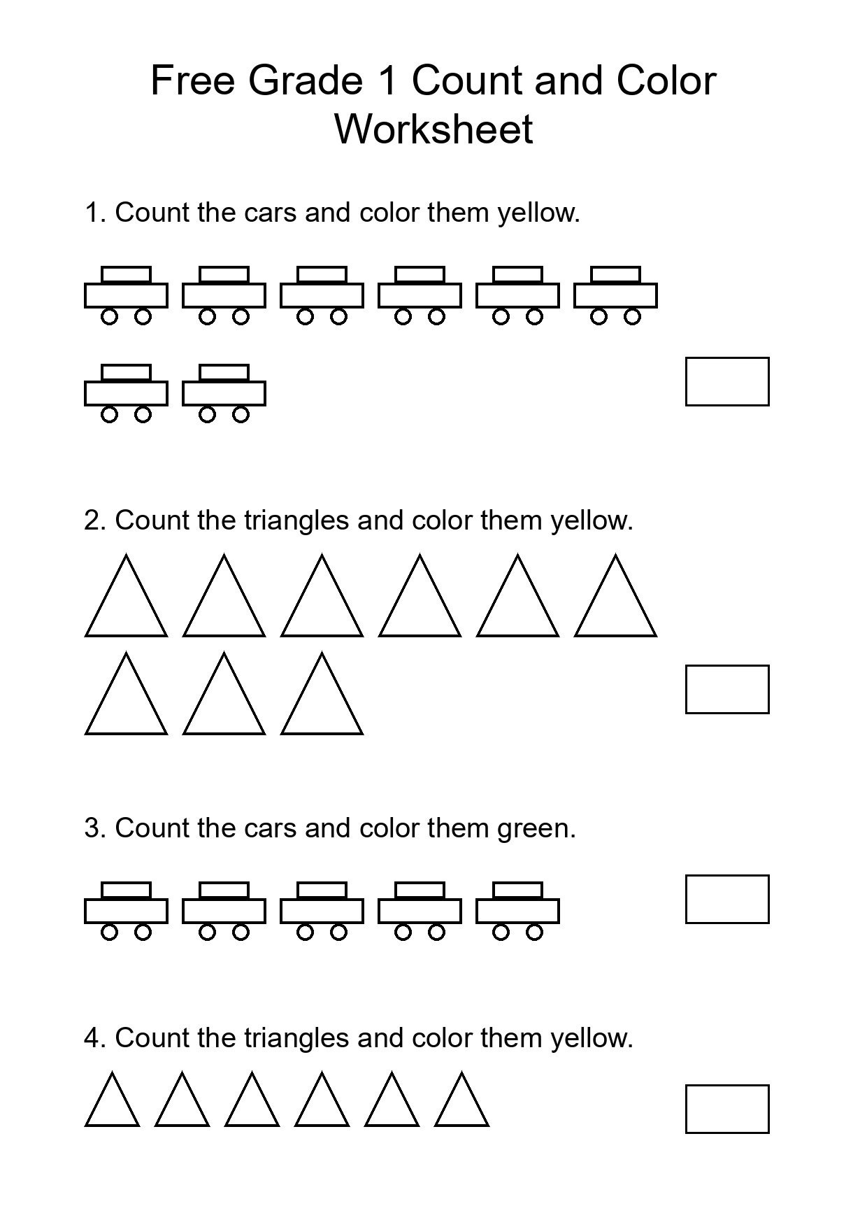 Free Grade 1 Count and Color Worksheet