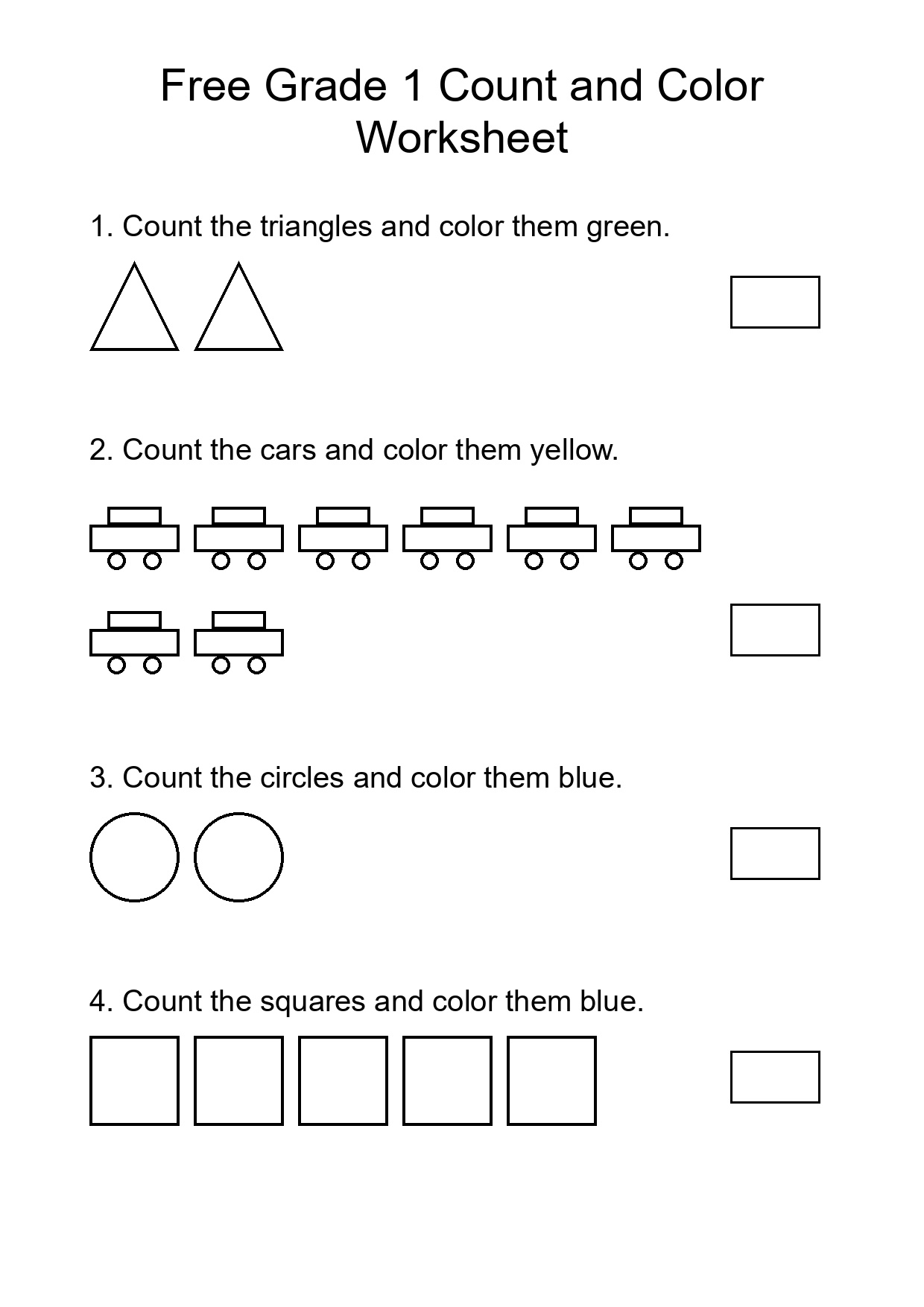 Free Grade 1 Count and Color Worksheet