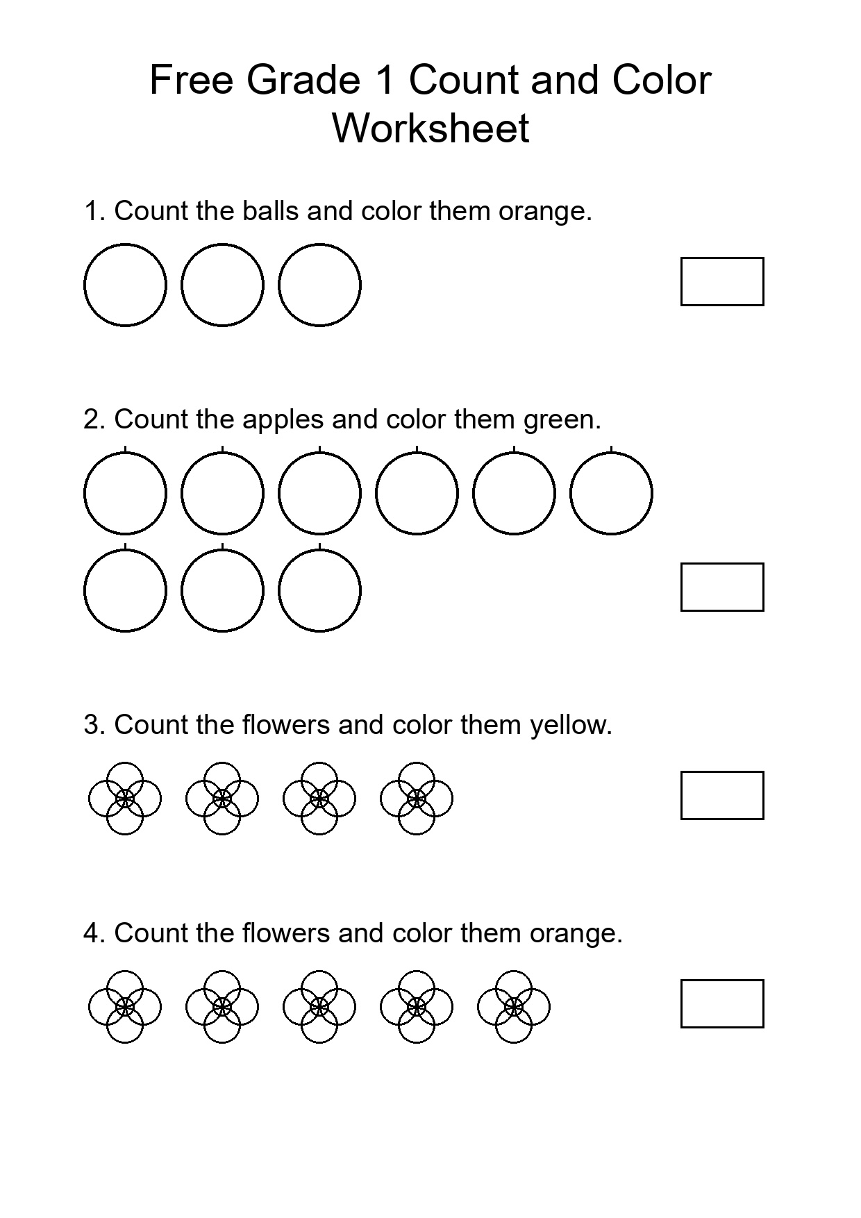 Free Grade 1 Count and Color Worksheet