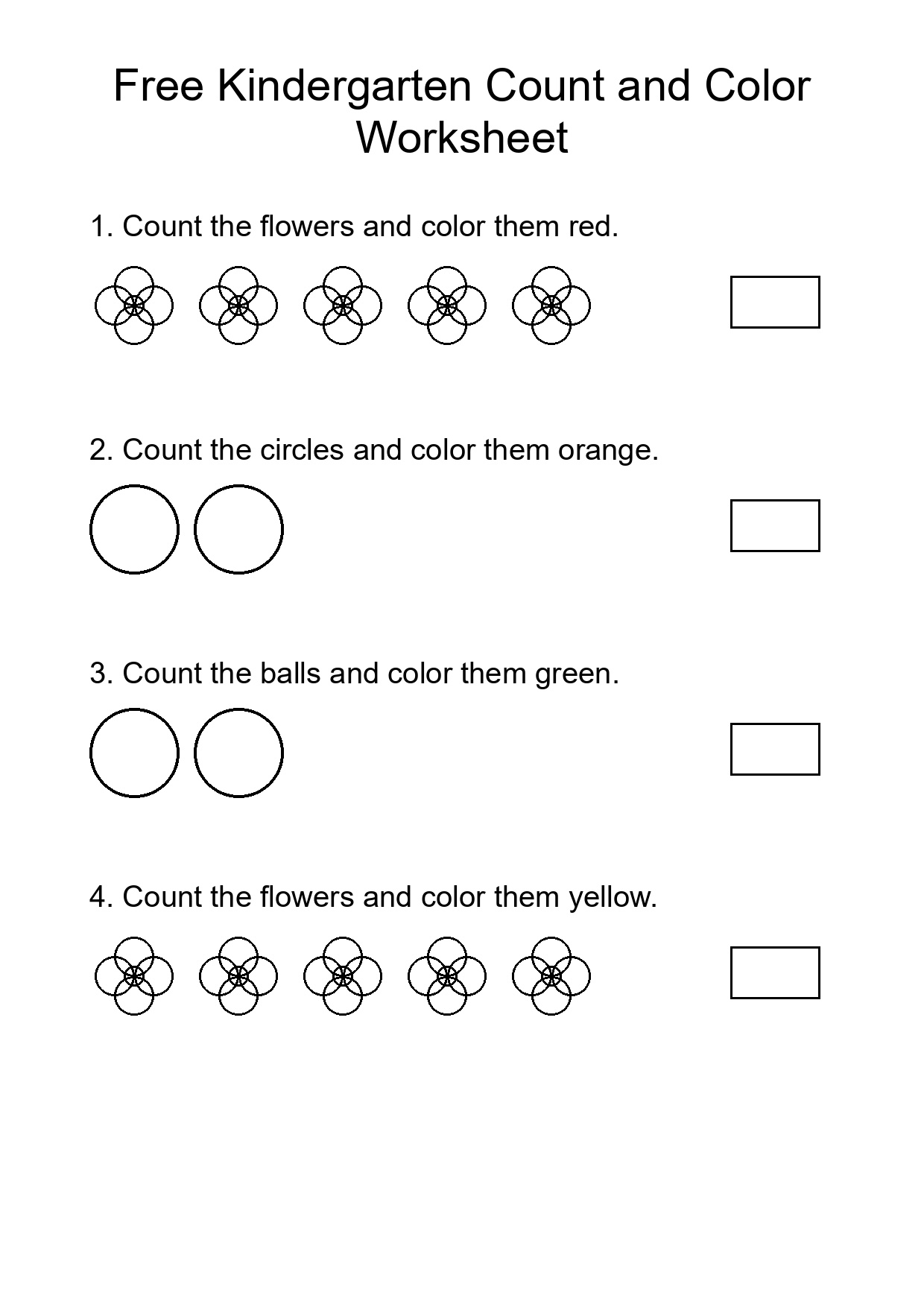 Free Kindergarten Count and Color Worksheet
