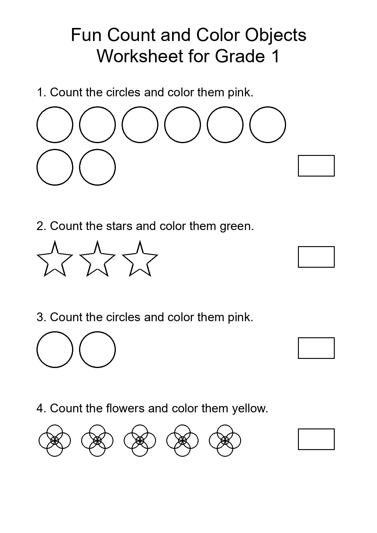 Fun Count and Color Objects Worksheet for Grade 1