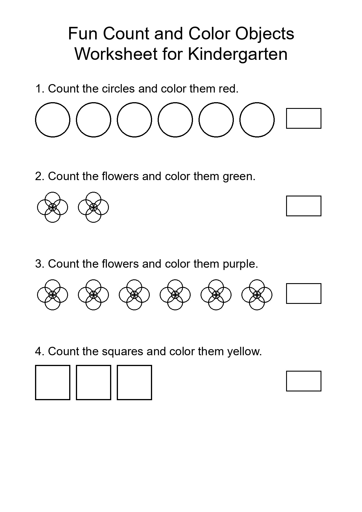 Fun Count and Color Objects Worksheet for Kindergarten