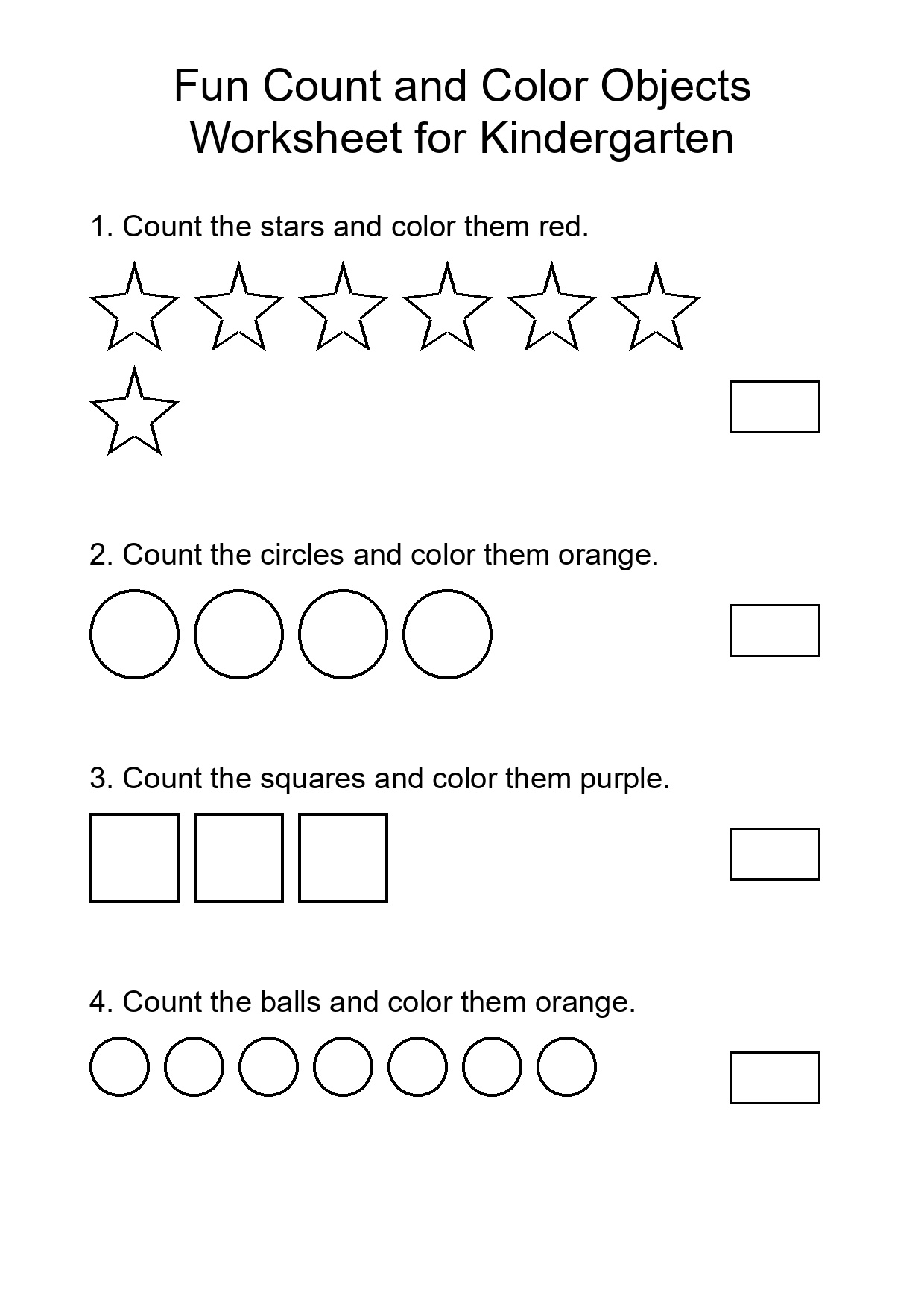 Fun Count and Color Objects Worksheet for Kindergarten