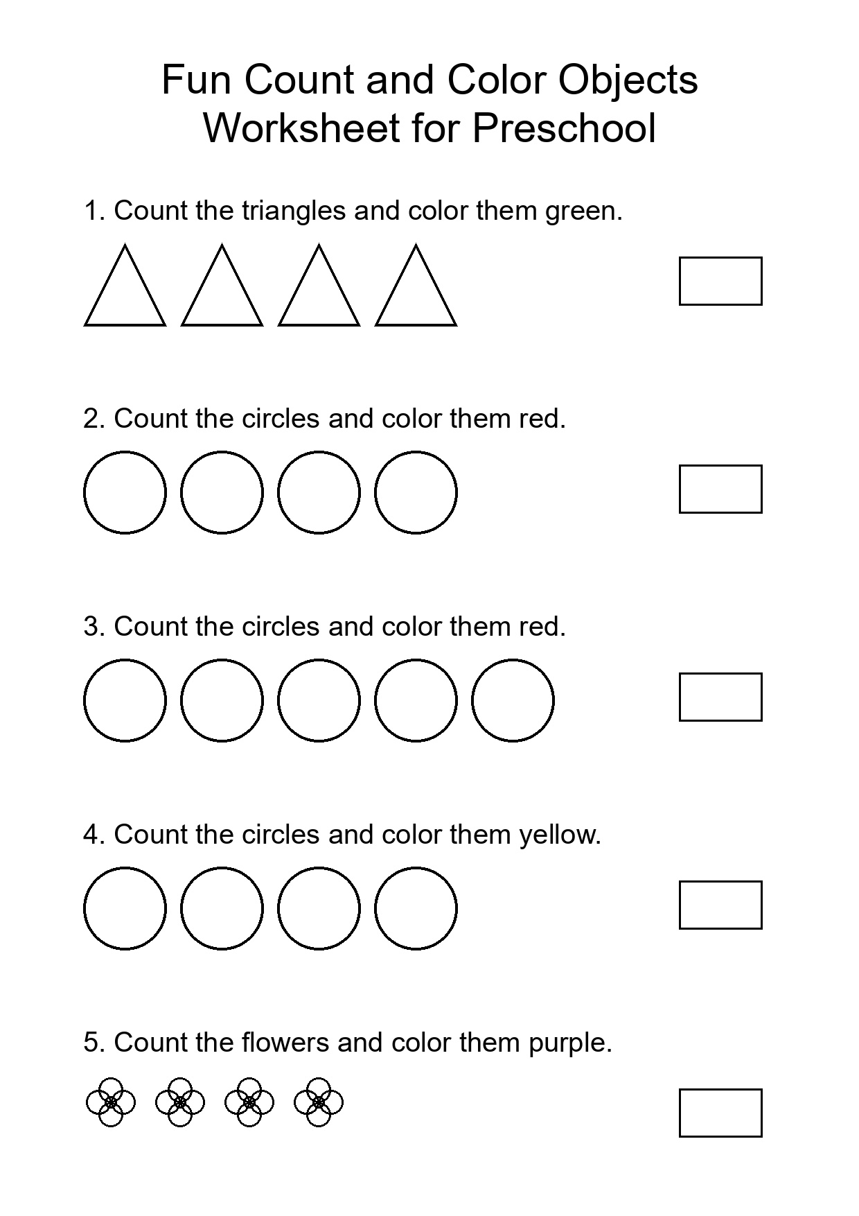 Fun Count and Color Objects Worksheet for Preschool