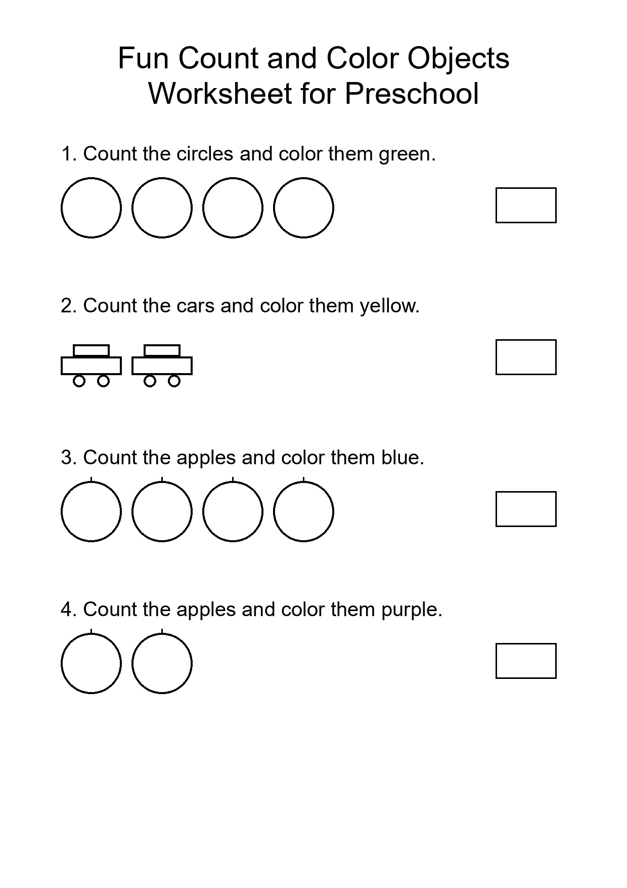 Fun Count and Color Objects Worksheet for Preschool