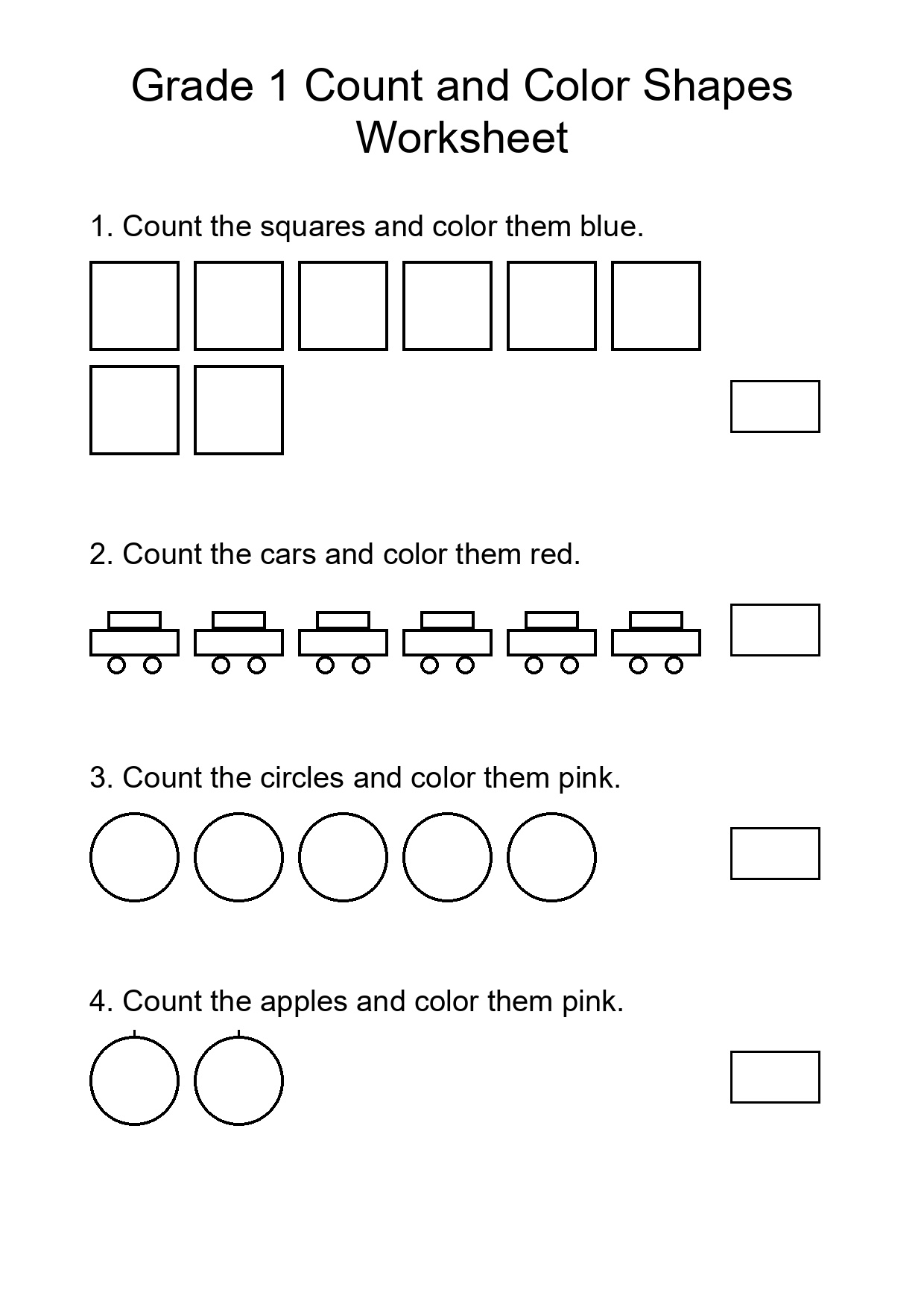 Grade 1 Count and Color Shapes Worksheet
