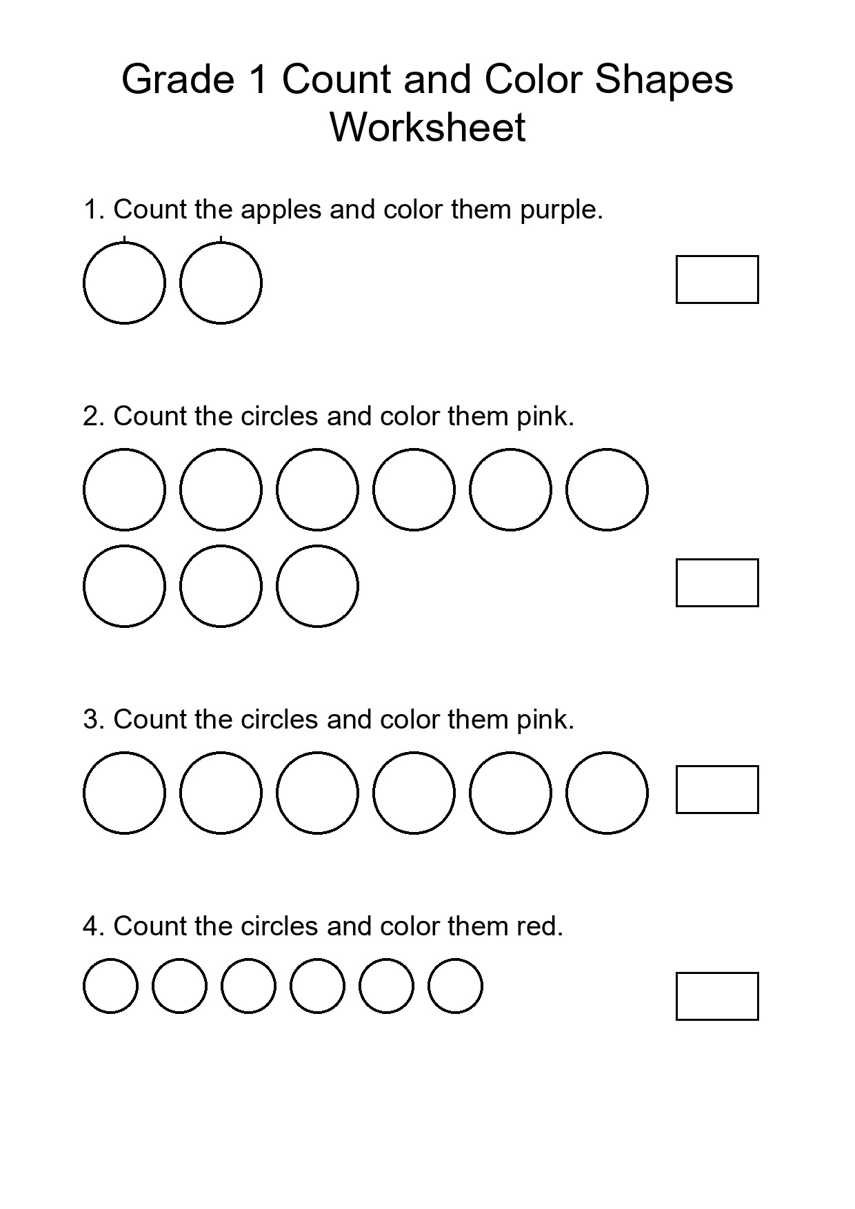 Grade 1 Count and Color Shapes Worksheet