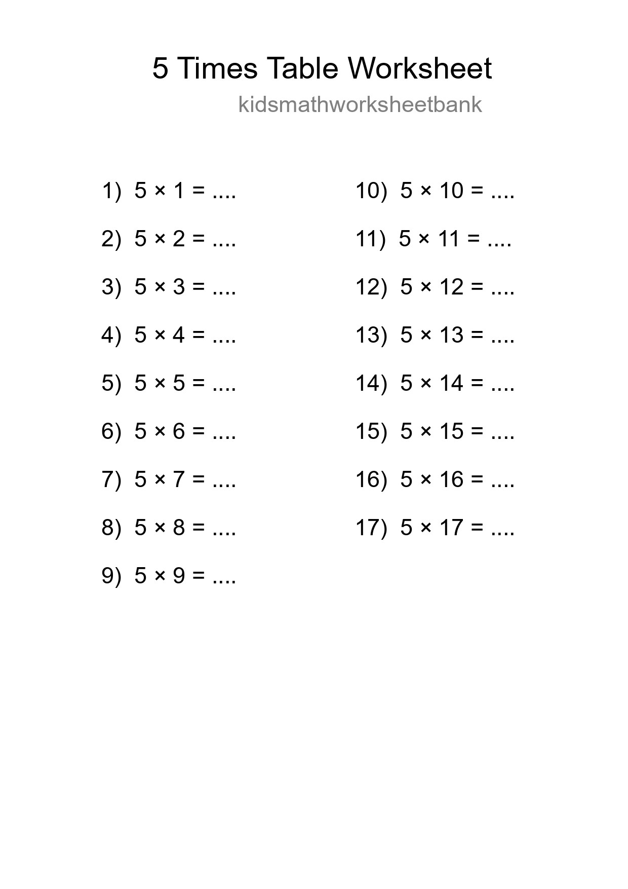 Grade 2 Multiplication Table 5 Practice - Part 42