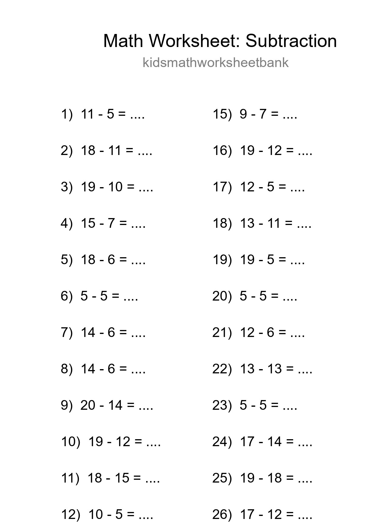 Grade 2 Subtraction Practice Worksheet (28 Problems) - Part 228