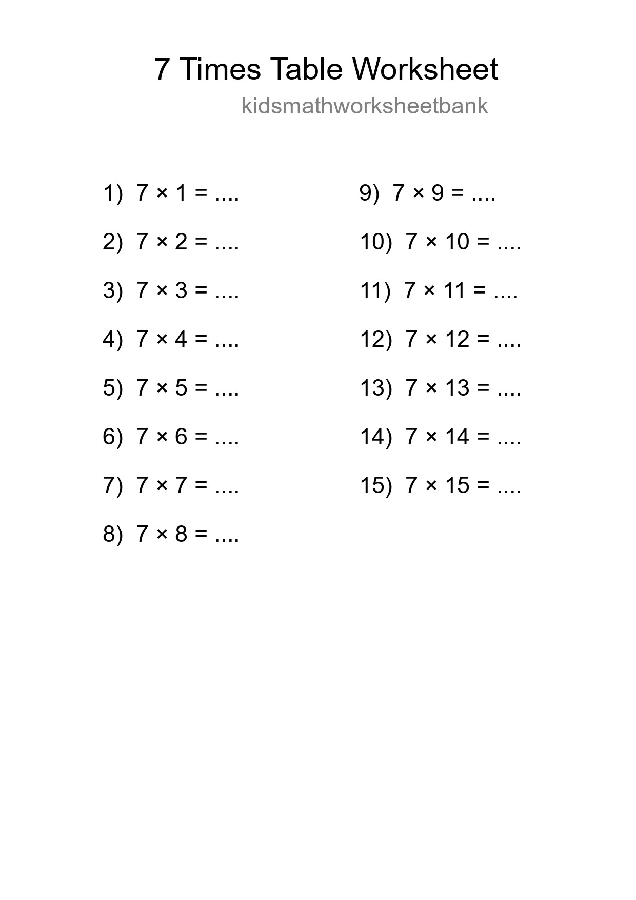 Grade 3 Multiplication Table 7 Practice - Part 251