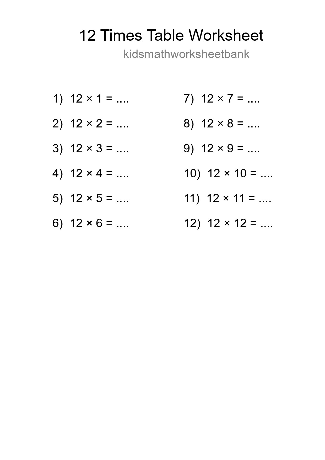 Grade 4 Multiplication Table 12 Practice - Part 141