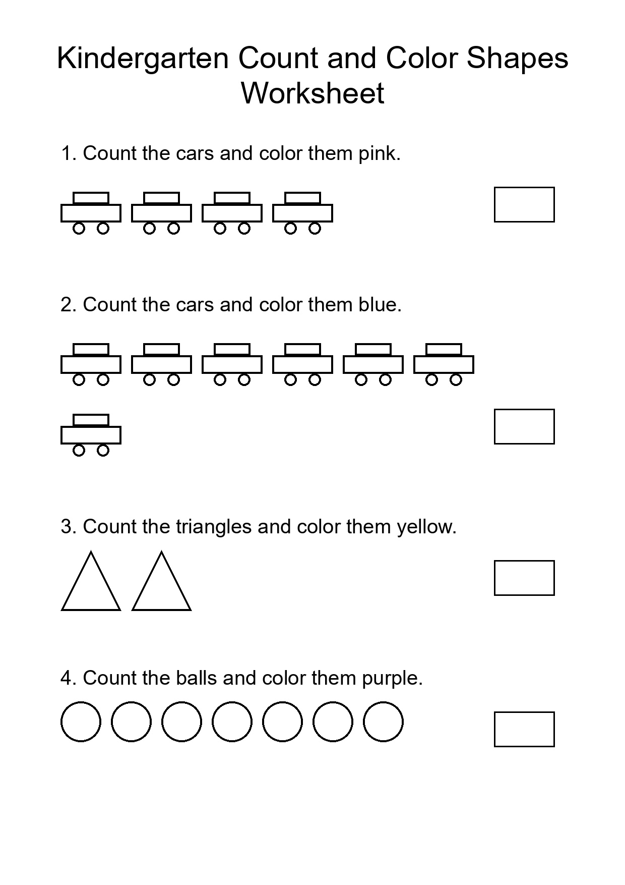 Kindergarten Count and Color Shapes Worksheet