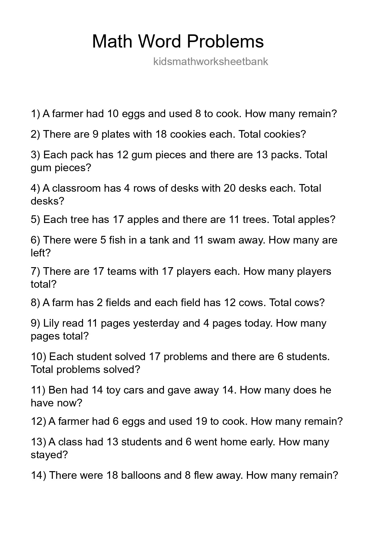 Math Word Problem Worksheet