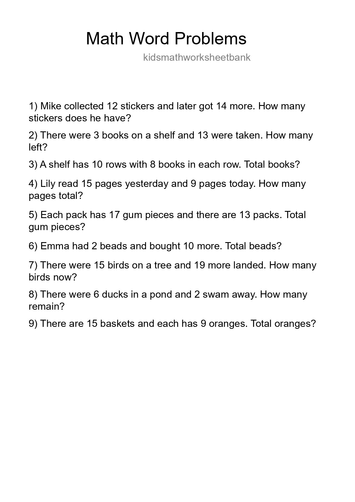 Math Word Problem Worksheet