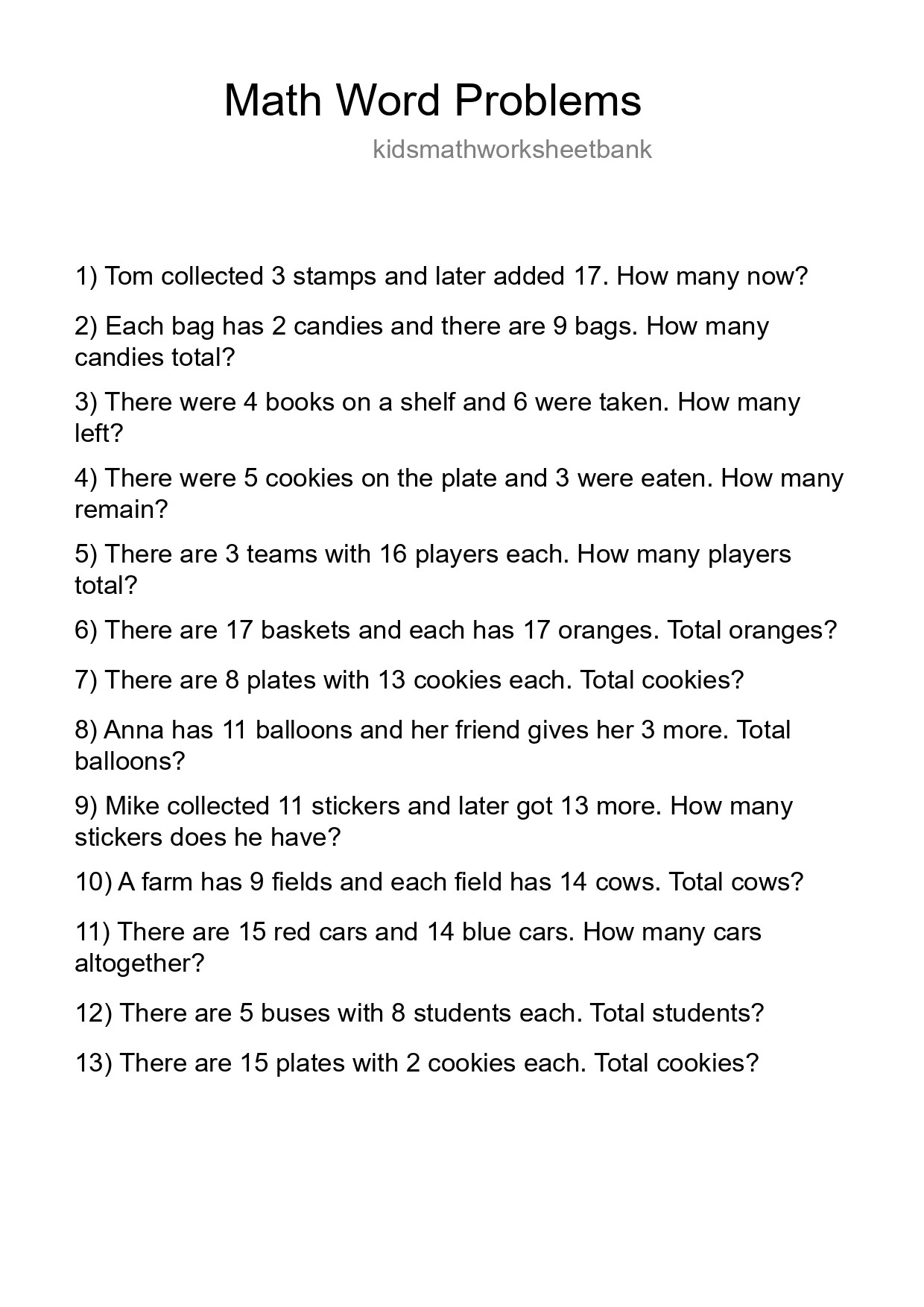 Math Word Problem Worksheet