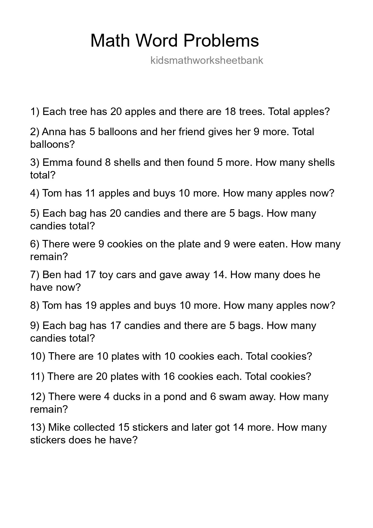 Math Word Problem Worksheet